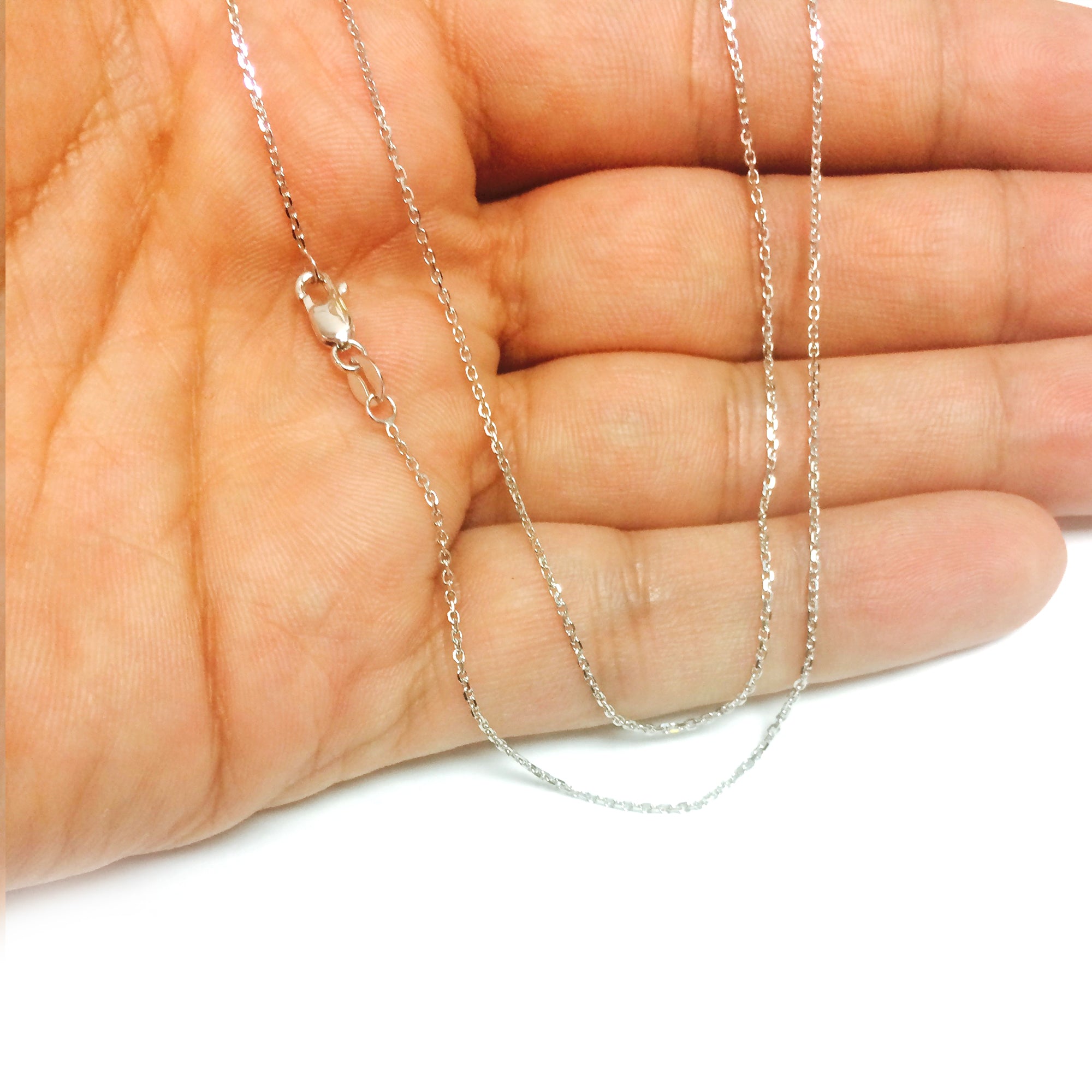 14k vitguld Cable Link Chain Halsband, 1,1 mm fina designersmycken för män och kvinnor