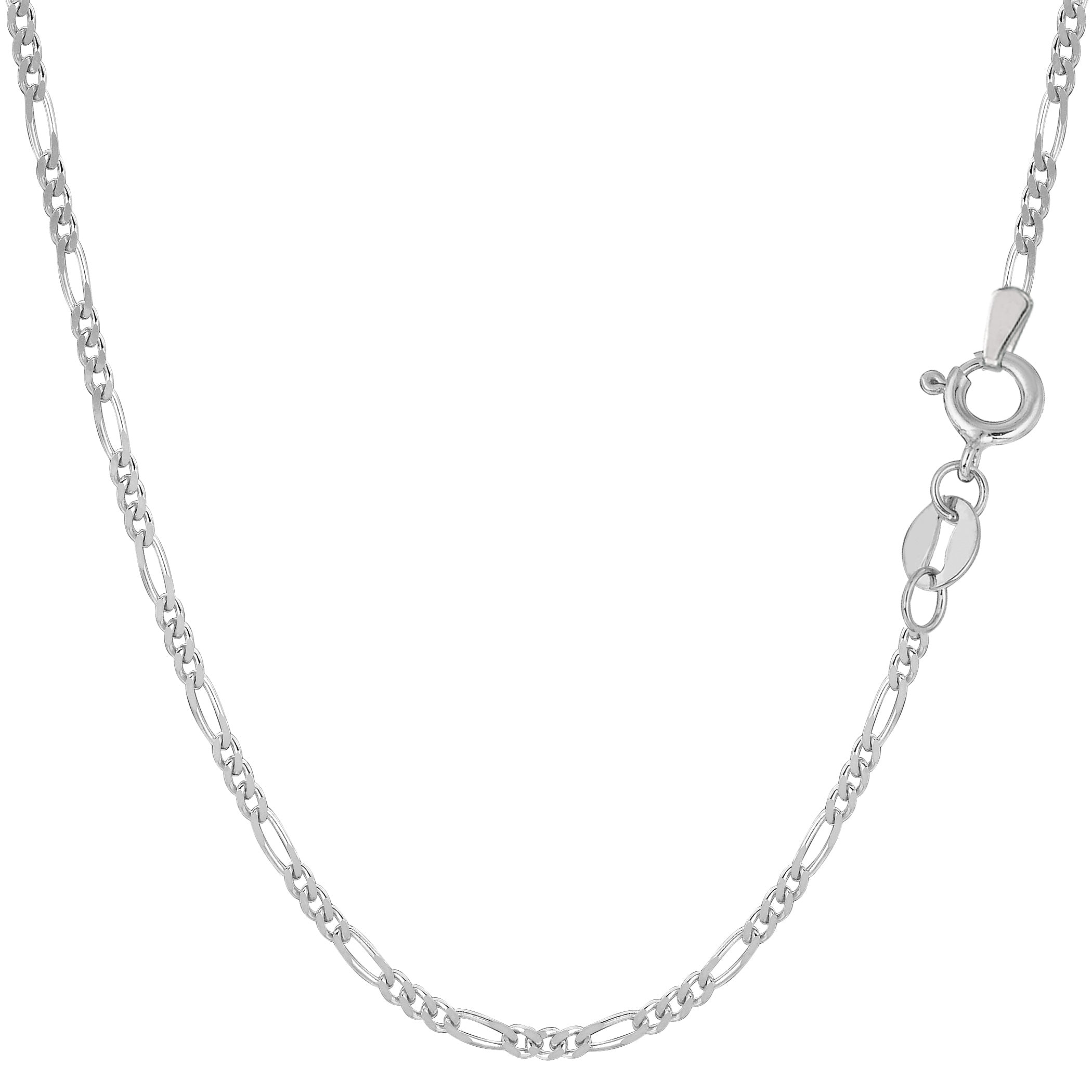 14k White Solid Gold Figaro Chain Necklace, 1.9mm fine designer jewelry for men and women