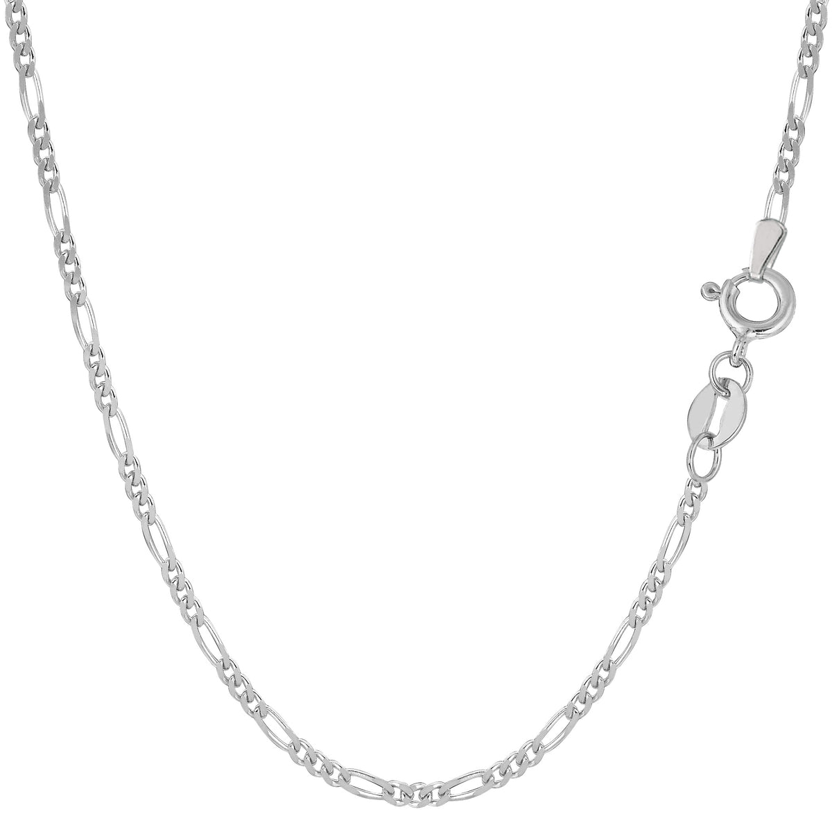 14k White Solid Gold Figaro Chain Necklace, 1.9mm