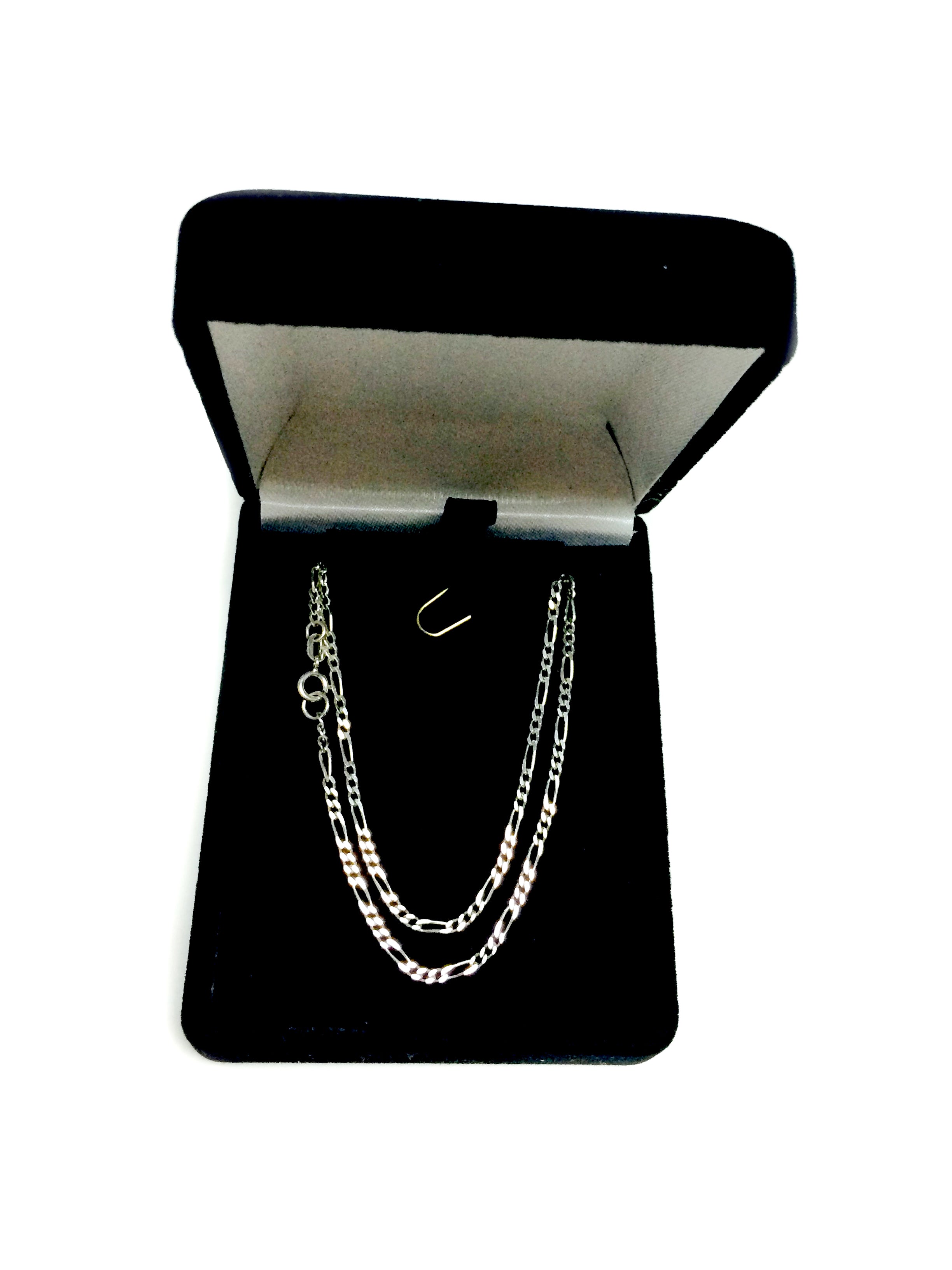 14k White Solid Gold Figaro Chain Necklace, 1.9mm