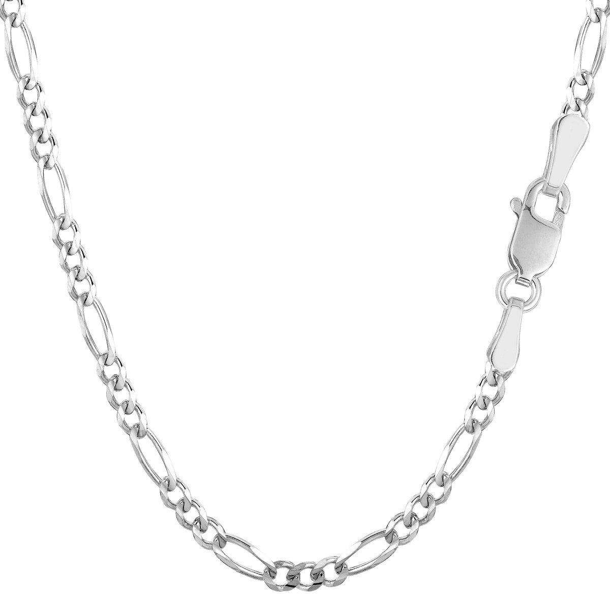 14k White Solid Gold Figaro Chain Necklace, 3.0mm