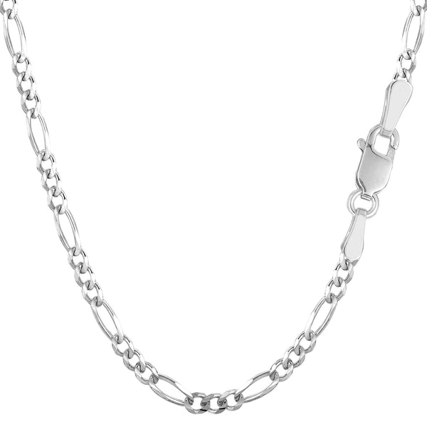 14k White Solid Gold Figaro Chain Necklace, 3.0mm