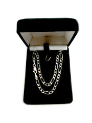 14k White Solid Gold Figaro Chain Necklace, 3.9mm