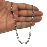 14k White Solid Gold Figaro Chain Necklace, 3.9mm
