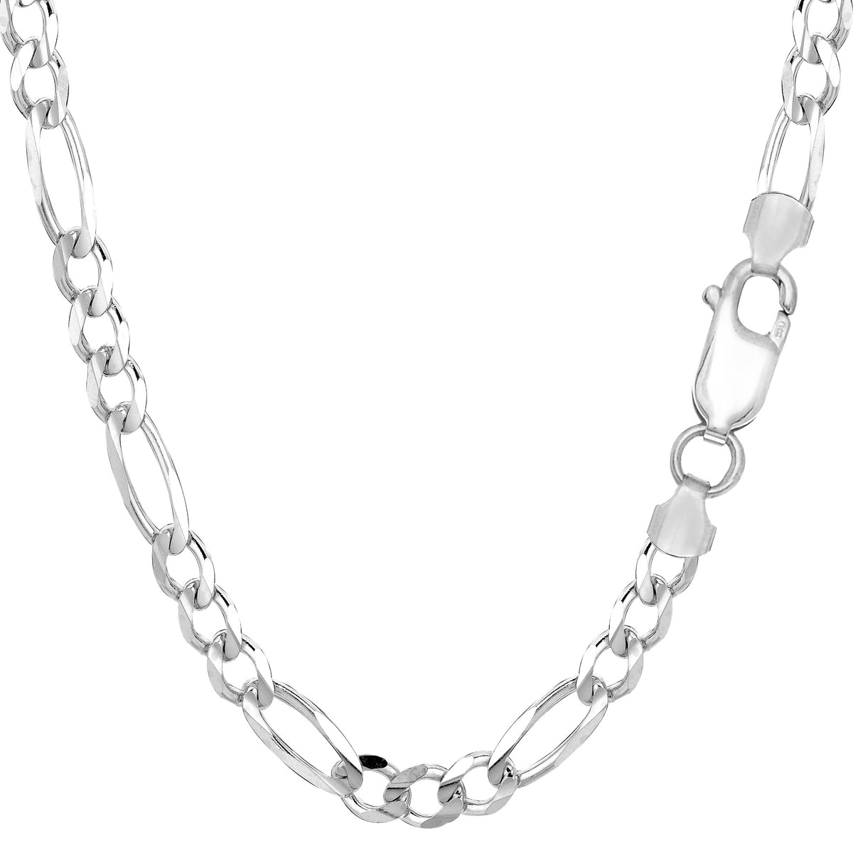 14k White Solid Gold Figaro Chain Bracelet, 5.0mm, 8" fine designer jewelry for men and women