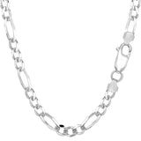 14k White Solid Gold Figaro Chain Bracelet, 5.0mm, 8"