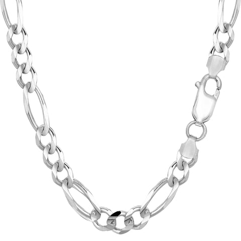 14k White Solid Gold Figaro Chain Bracelet, 6.0mm, 8"