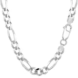 14k White Solid Gold Figaro Chain Necklace, 6.0mm
