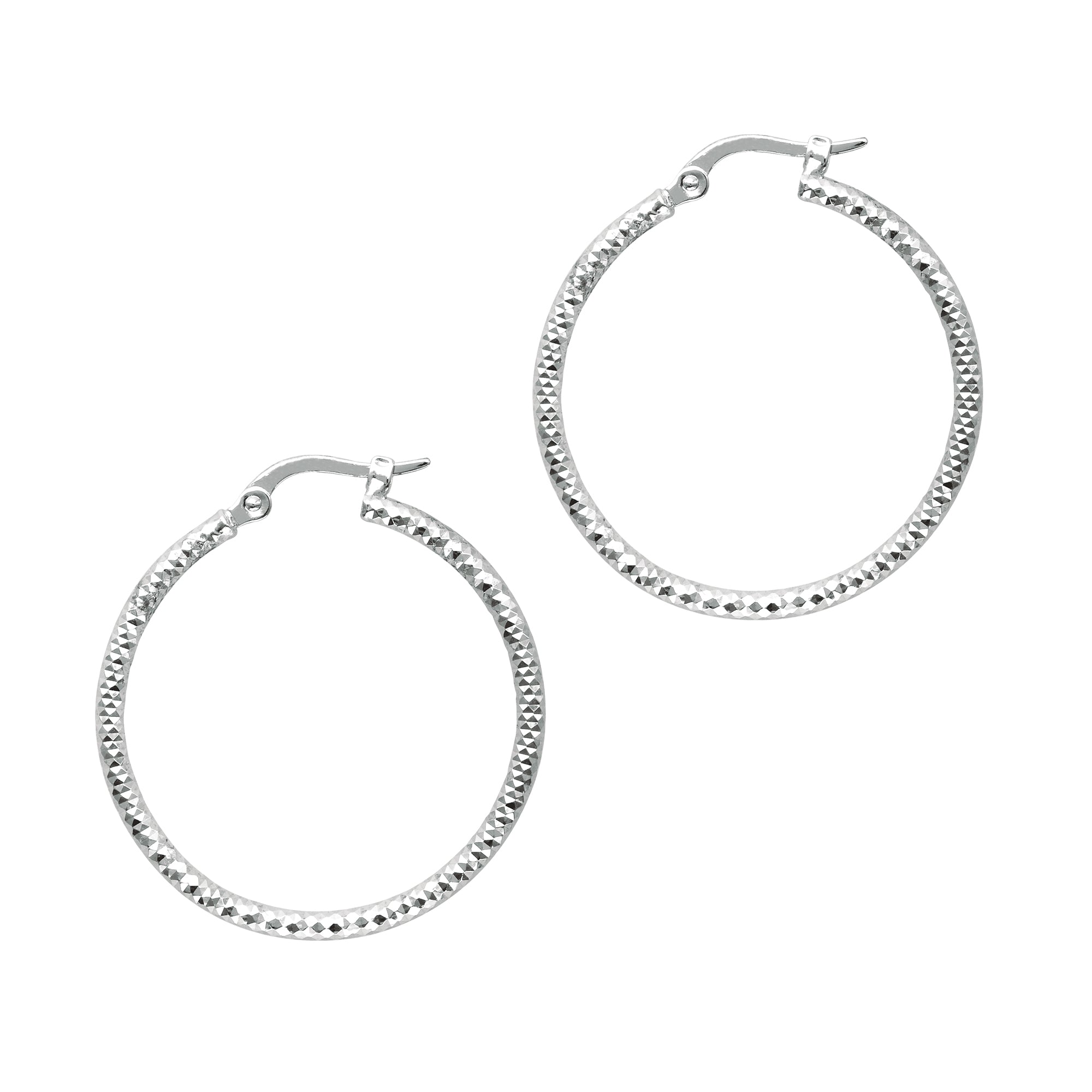 14K Gold Diamond Cut Sparkle Large Hoop Earrings, Diameter 27mm fine designer jewelry for men and women