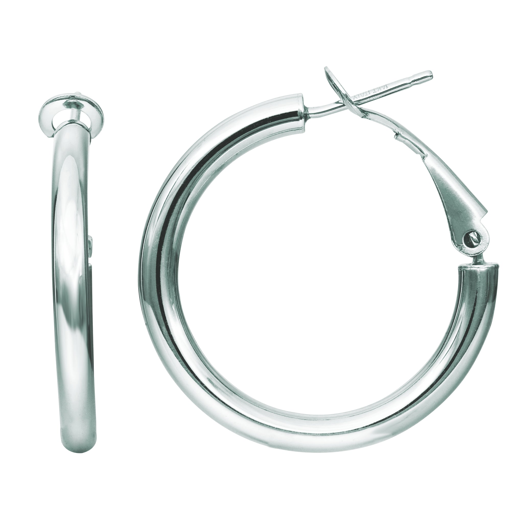 14K Gold Omega Back Hoop Earring Diameter 25mm