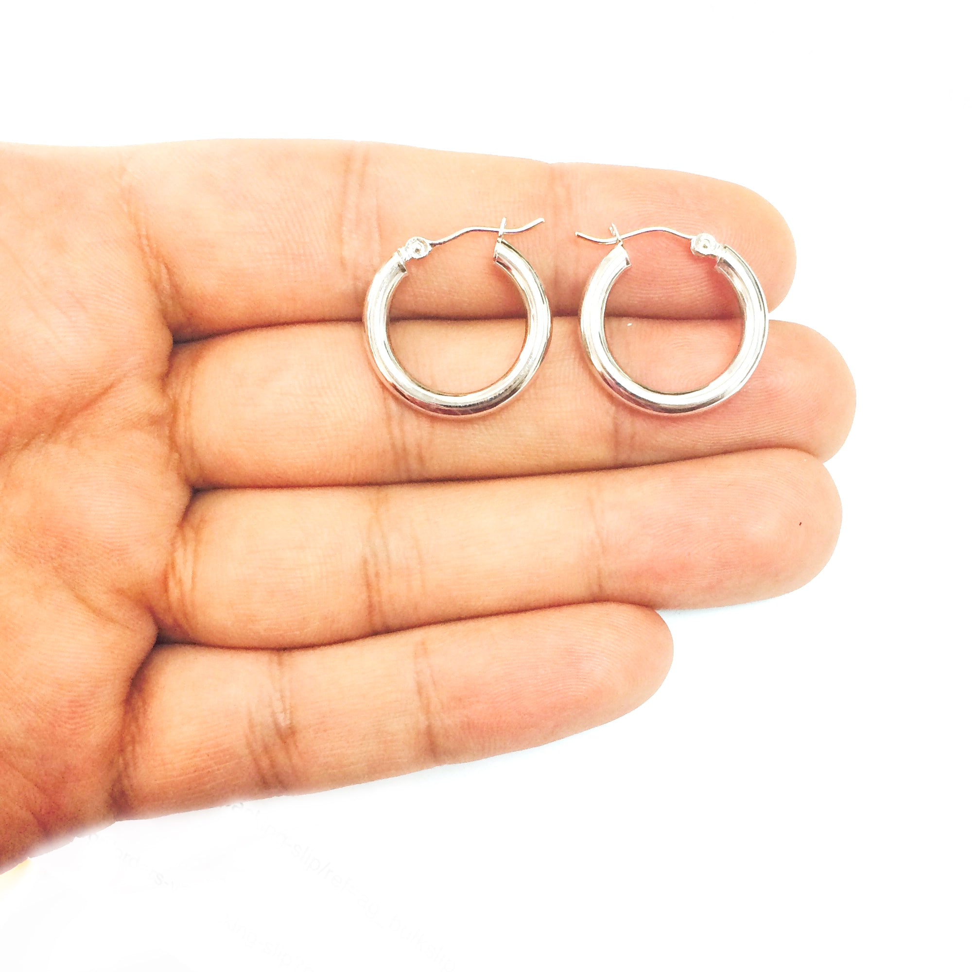 14K vitguld 3MM glänsande runda rörbågeörhängen fina designersmycken för män och kvinnor