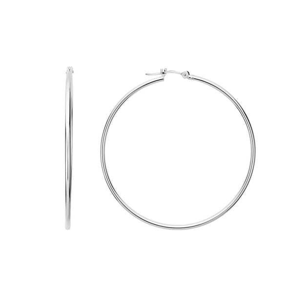 14k White Gold 1.5mm Shiny Round Tube Hoop Earrings