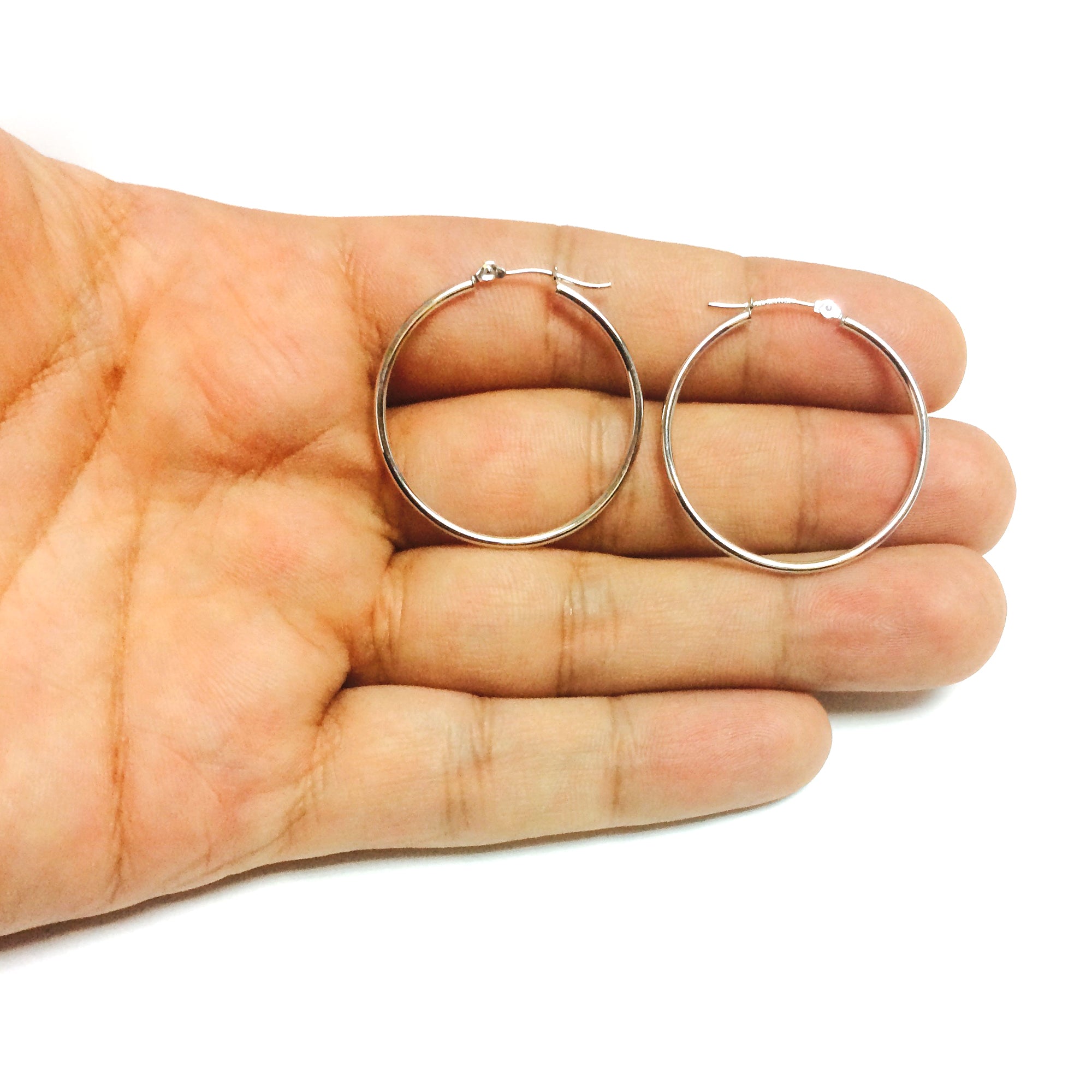 14k White Gold 1.5mm Shiny Round Tube Hoop Earrings fine designer jewelry for men and women