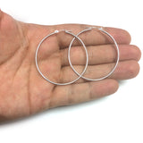 14k White Gold 1.5mm Shiny Round Tube Hoop Earrings