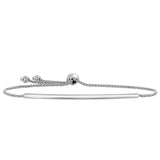 14K White Gold Diamond Cut Round Wheat Adjustable Bracelet With Shiny Arched Bar Center Element , 9"