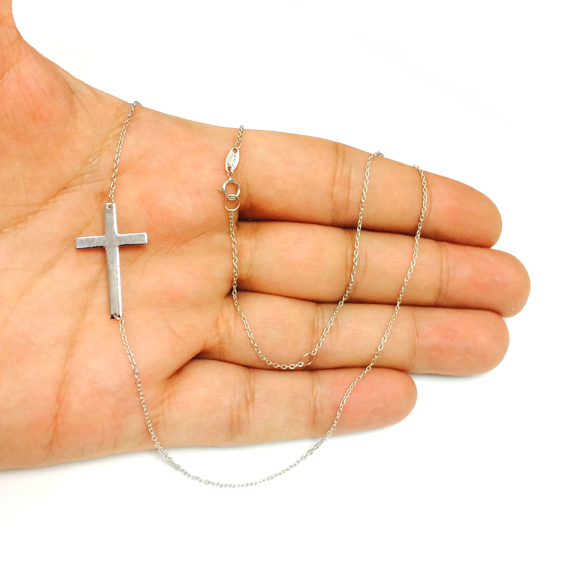 14k gull Sideways Cross Pendant Halskjede, 18" fine designersmykker for menn og kvinner