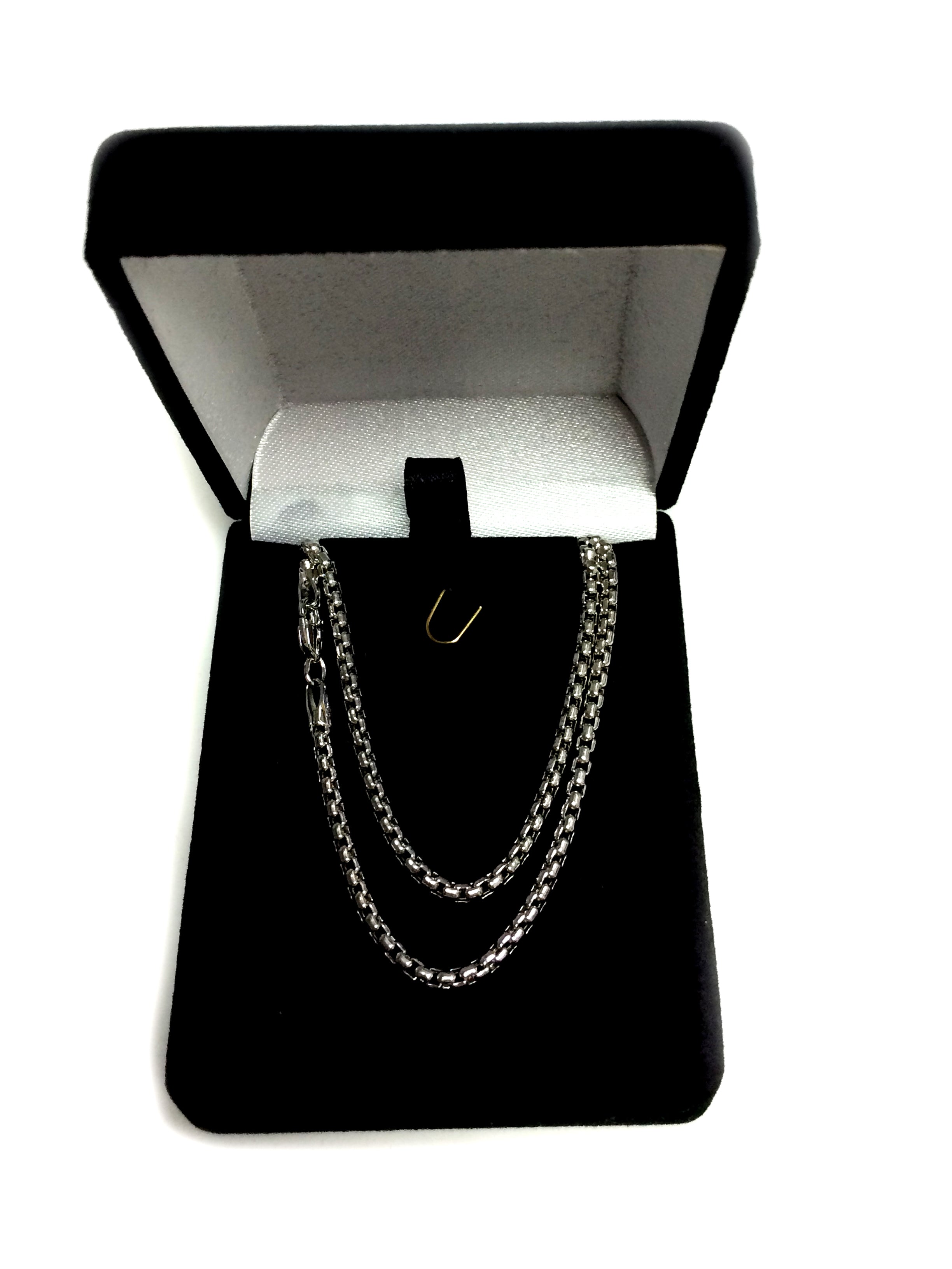 Collar de cadena de caja redonda de oro blanco de 14 k, joyería fina de diseño de 2,4 mm para hombres y mujeres