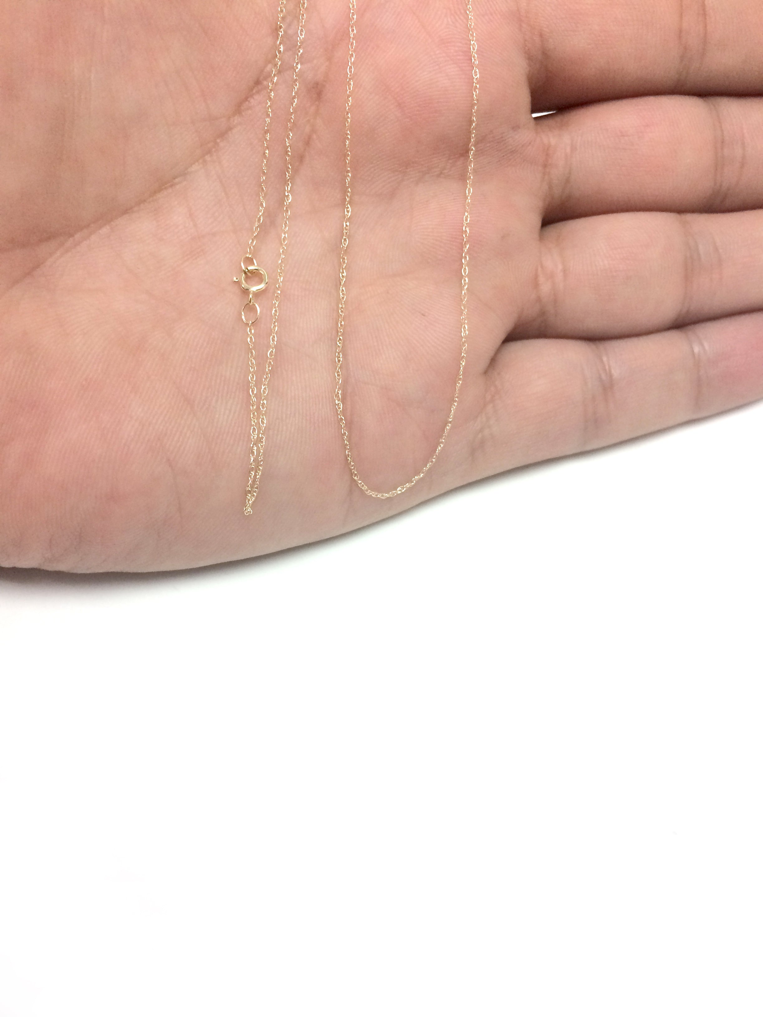 Collar de cadena de cuerda de oro amarillo de 10 quilates, joyería fina de diseño de 0,6 mm para hombres y mujeres