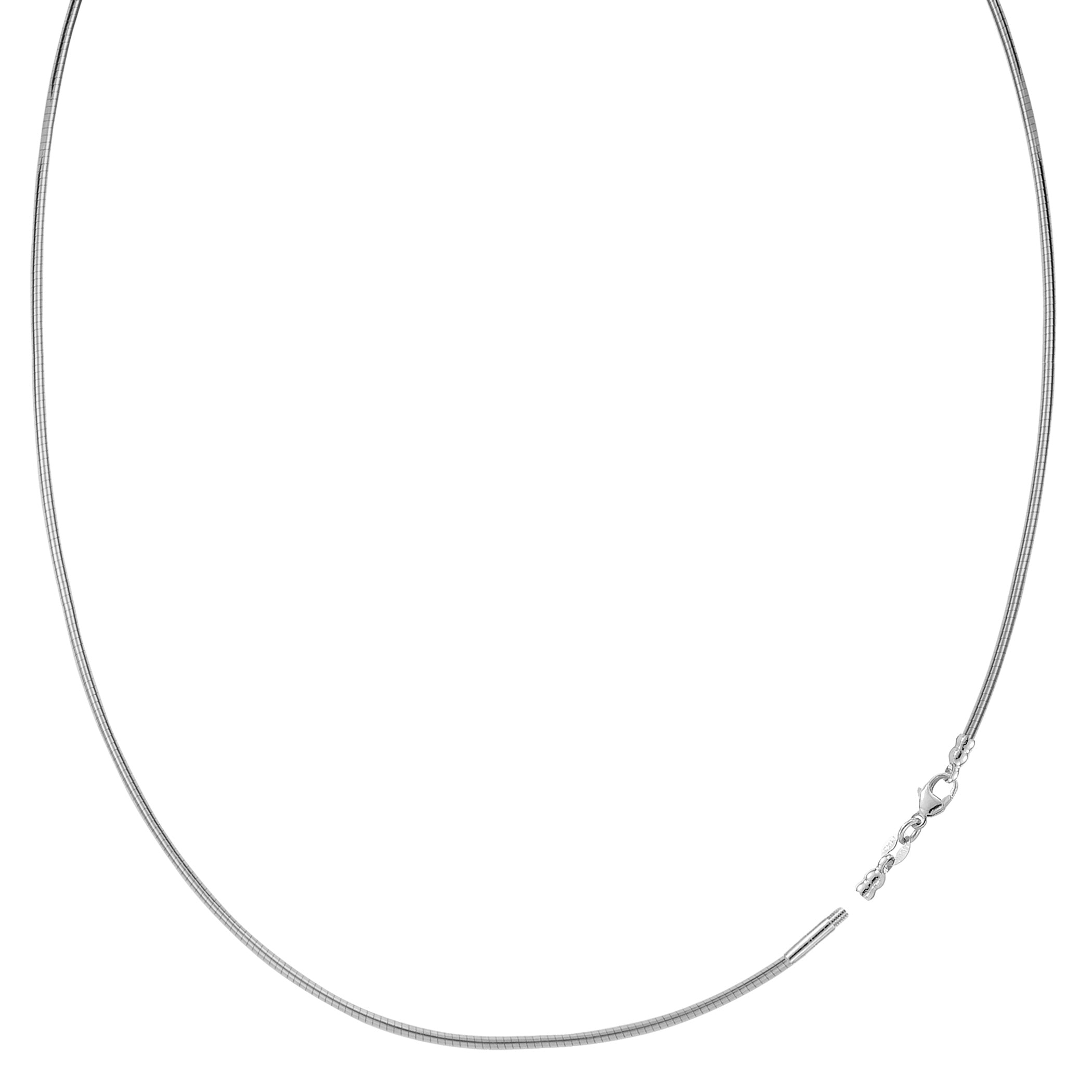 Rund Omega-kædehalskæde med skruelås i 14k hvidguld, 1 mm fine designersmykker til mænd og kvinder