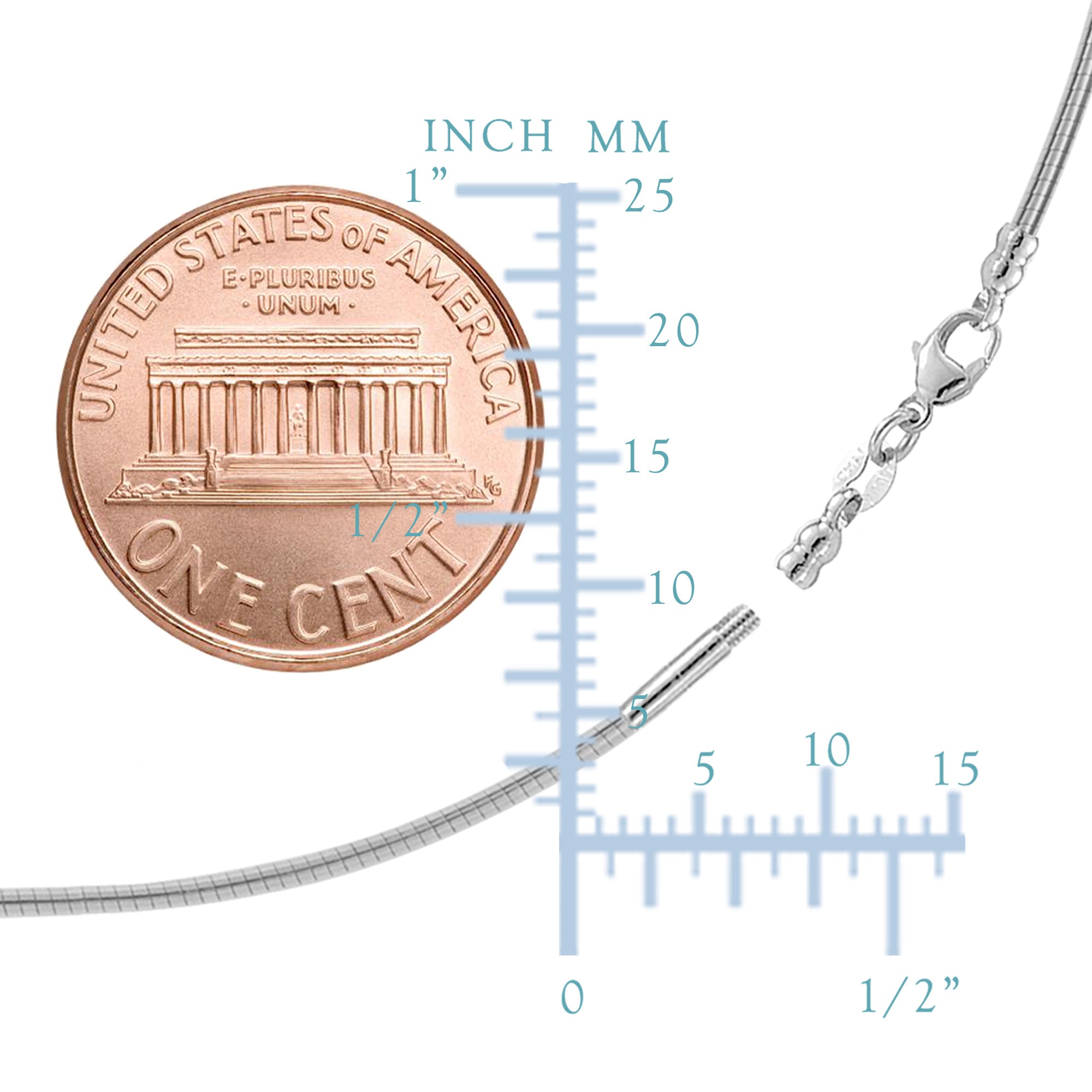 Rundt Omega-kjedekjede med skrulås i 14k hvitt gull, 1 mm fine designersmykker for menn og kvinner