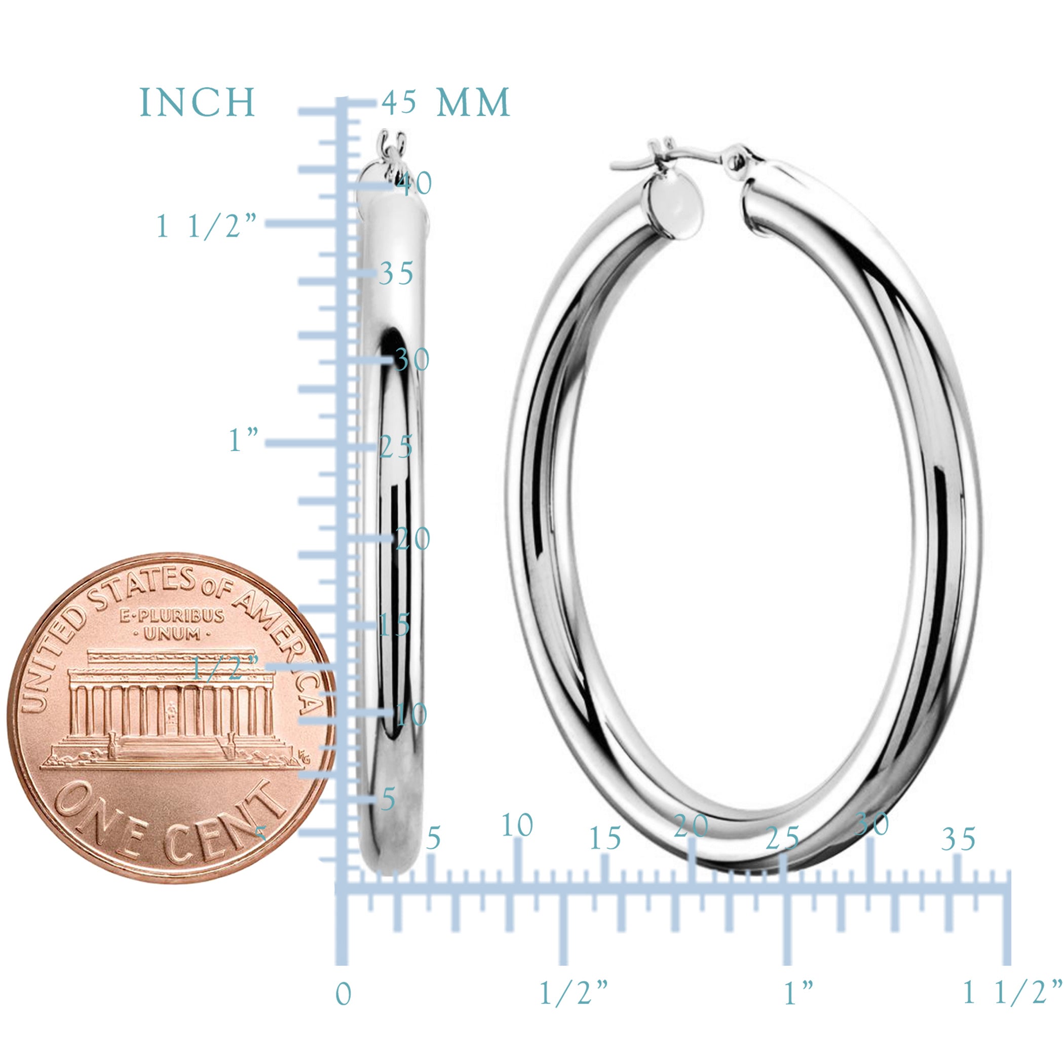 14K vitguld 3MM glänsande runda rörbågeörhängen fina designersmycken för män och kvinnor