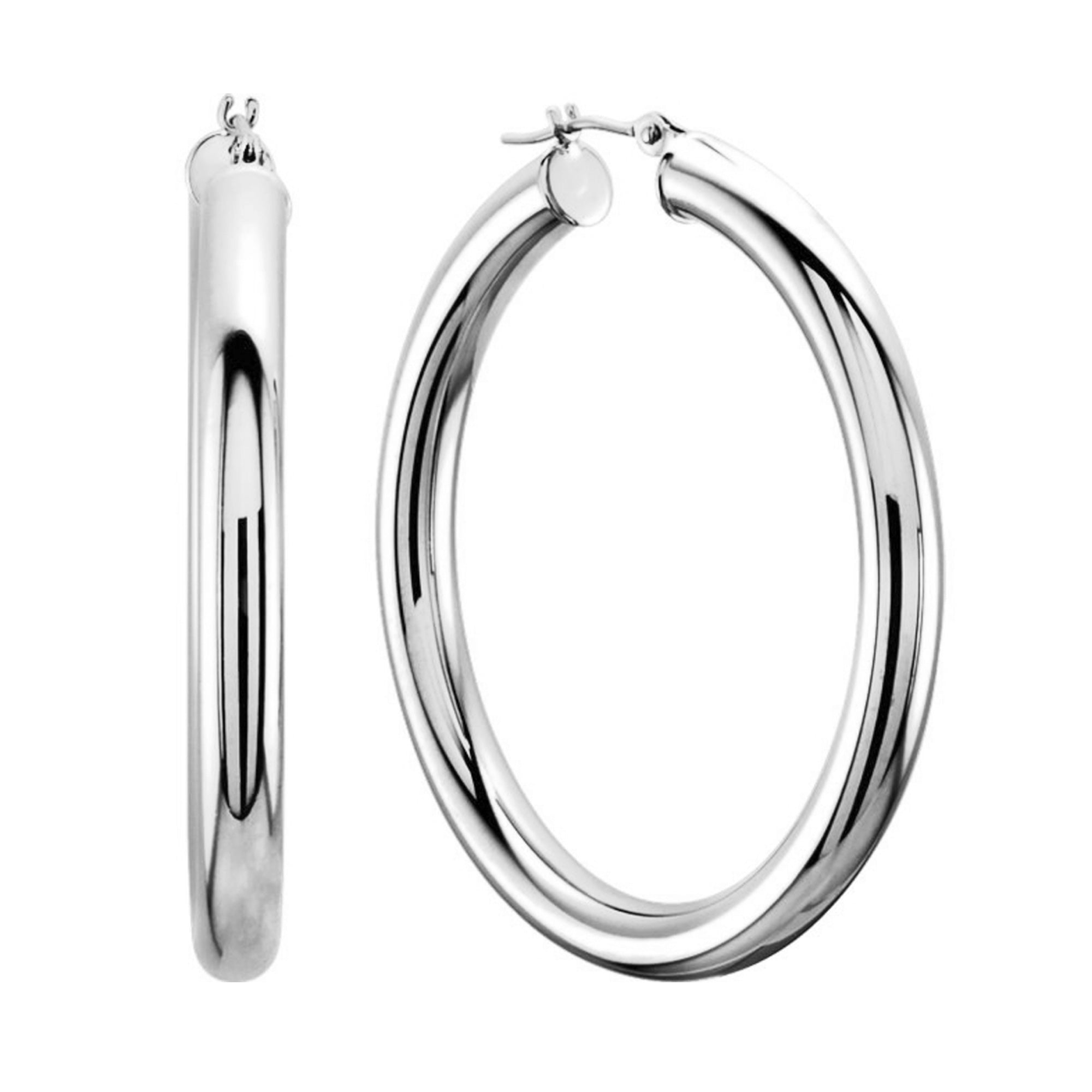 Boucles d'oreilles créoles en forme de tube rond brillant en or blanc 14 carats de 3 mm, bijoux de créateur raffinés pour hommes et femmes