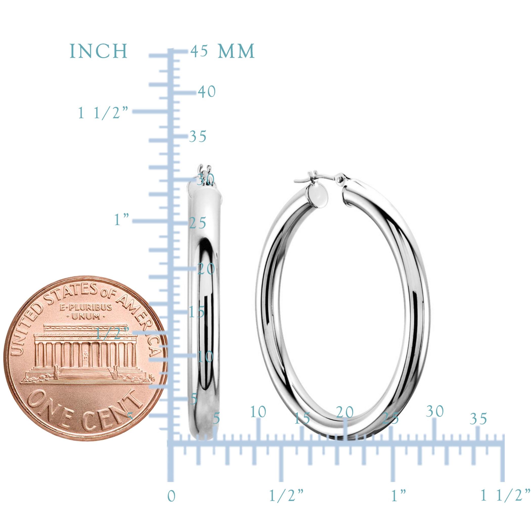 14K hvitt gull 3MM skinnende runde bøyle øredobber fine designersmykker for menn og kvinner