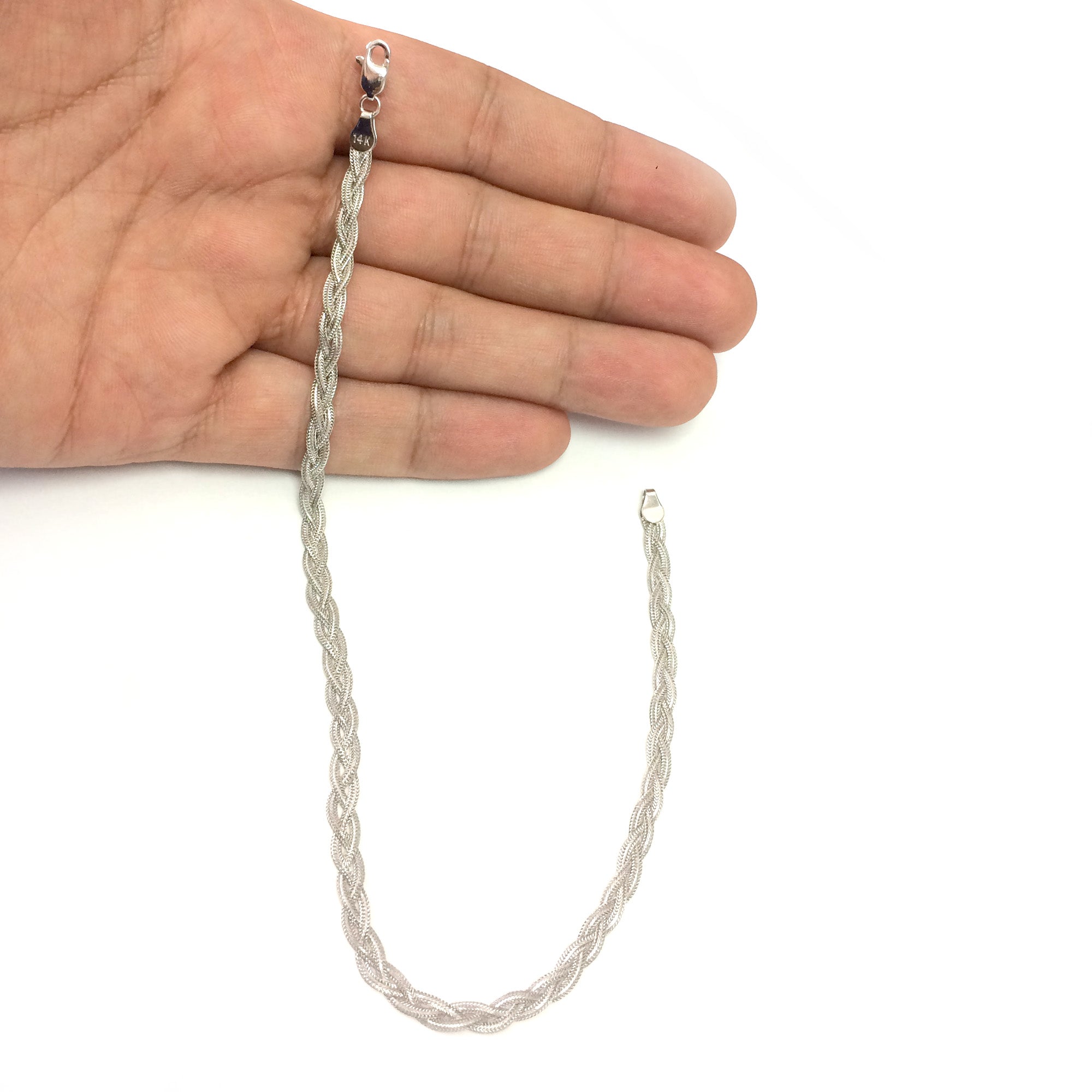 14K hvidguld flettet Fox Chain Anklet, 10" fine designer smykker til mænd og kvinder