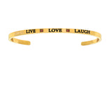 With Yellow Finish  Satin Square Live Love Laugh Cuff Bangle Bracelet
