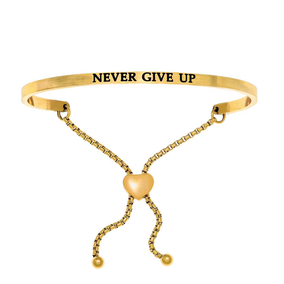 Intuitions Stainless Steel NEVER GIVE UP Diamond Accent Adjustable Bracelet fine designer jewelry for men and women
