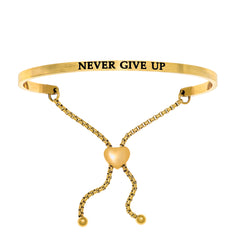 Intuitions Stainless Steel NEVER GIVE UP Diamond Accent Adjustable Bracelet fine designer jewelry for men and women