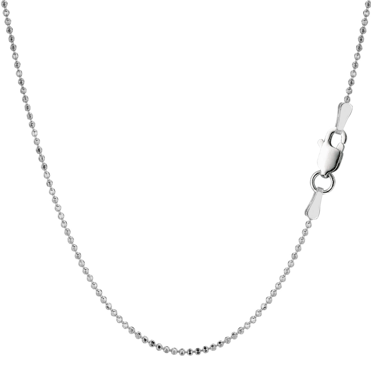 Sterling Silver Rhodium Plated Bead Chain Necklace, 1,2mm fine designer jewelry for men and women
