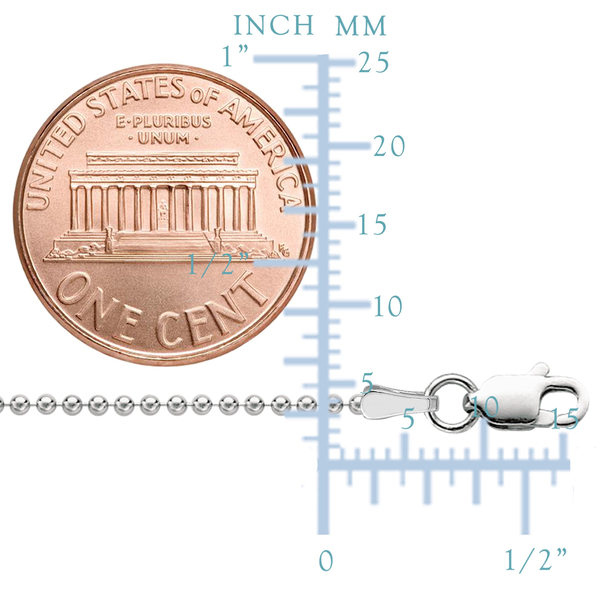 Sterling sølv rhodiumbelagt perlekjedekjede, 1,2 mm fine designersmykker for menn og kvinner
