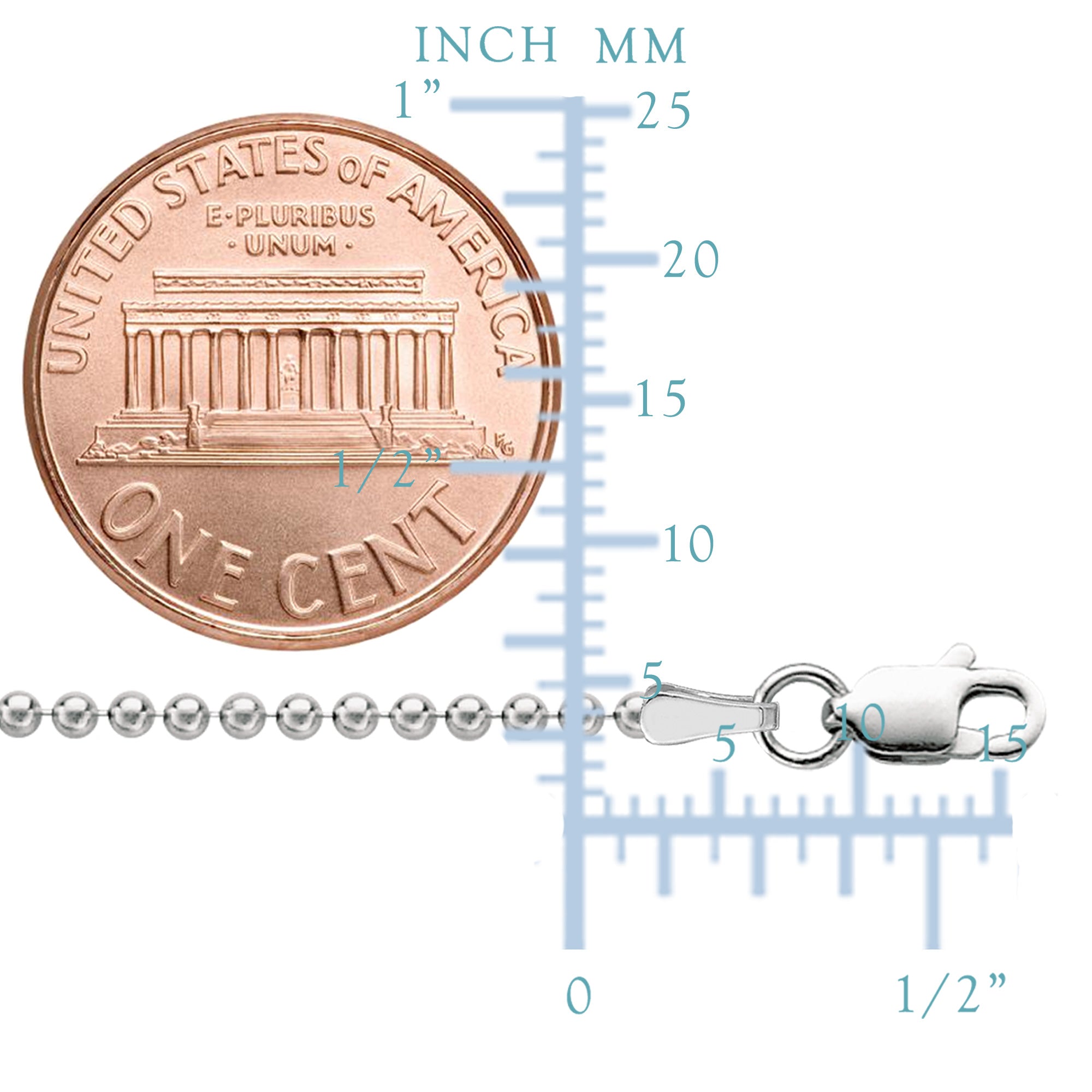 Sterling sølv rhodinert perlekjedekjede, 1,8 mm fine designersmykker for menn og kvinner