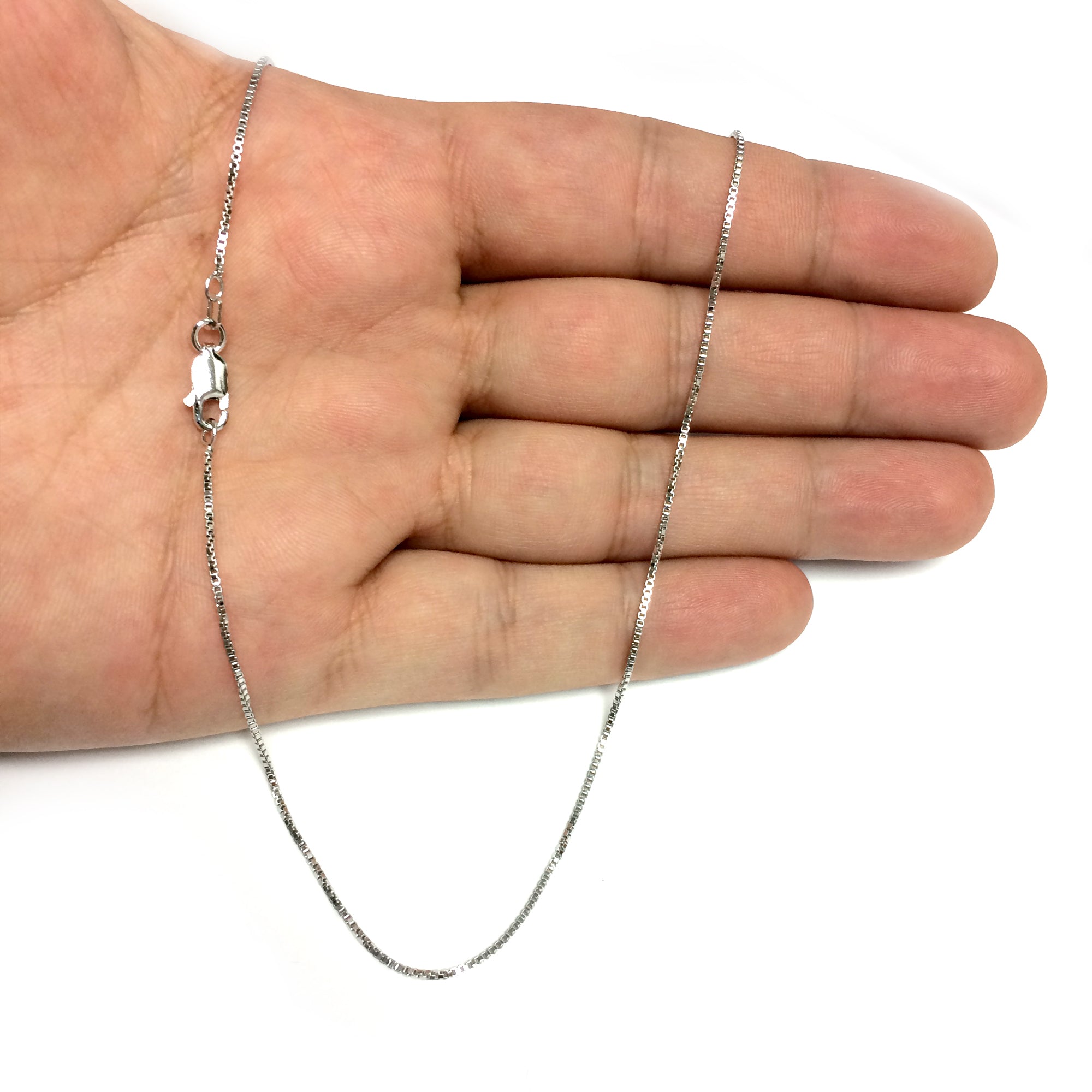 Collar de cadena de caja chapada en rodio de plata de ley, joyería fina de diseño de 1,1 mm para hombres y mujeres