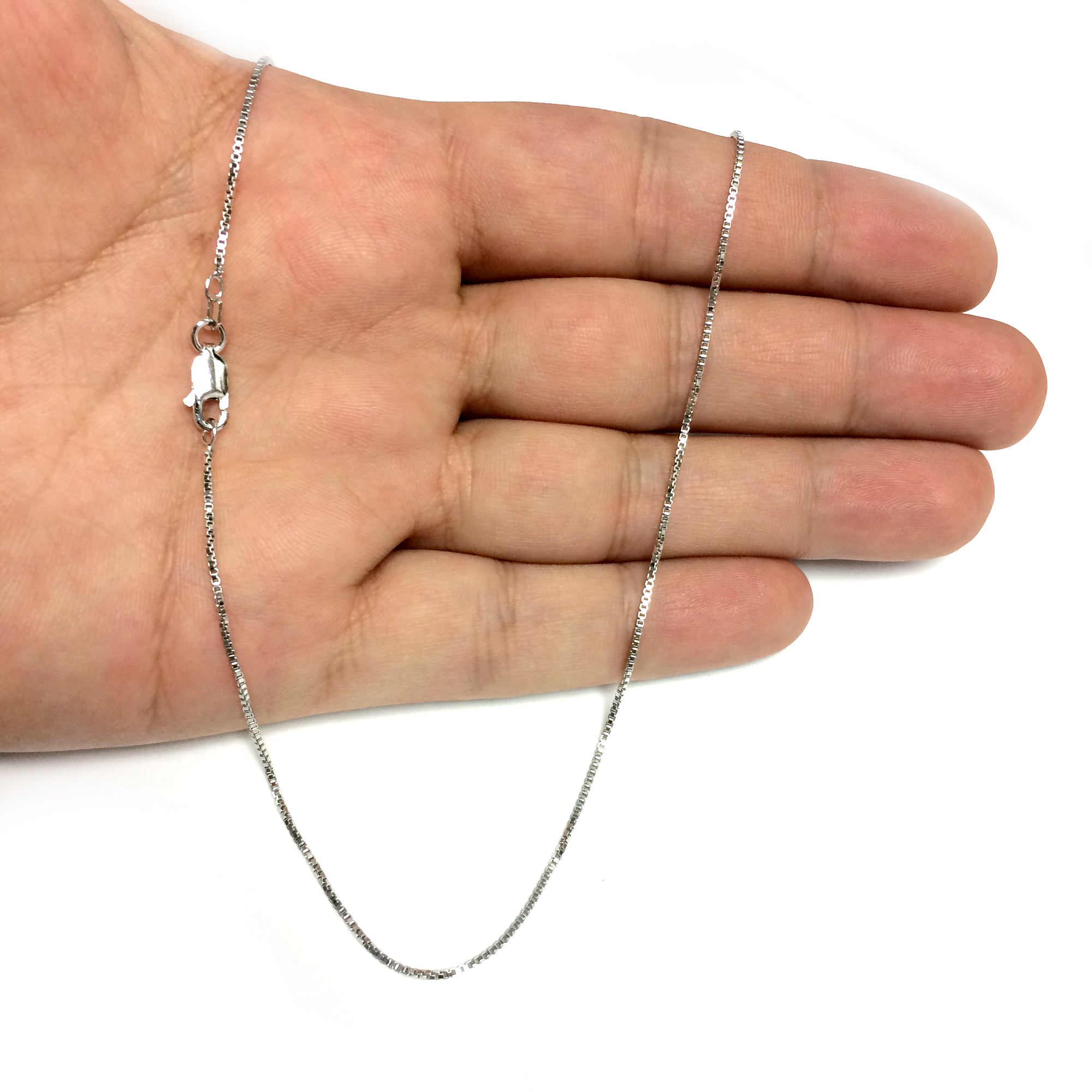 Sterling sølv Rhodium Plated Box Chain Halskjede, 1,1 mm fine designersmykker for menn og kvinner