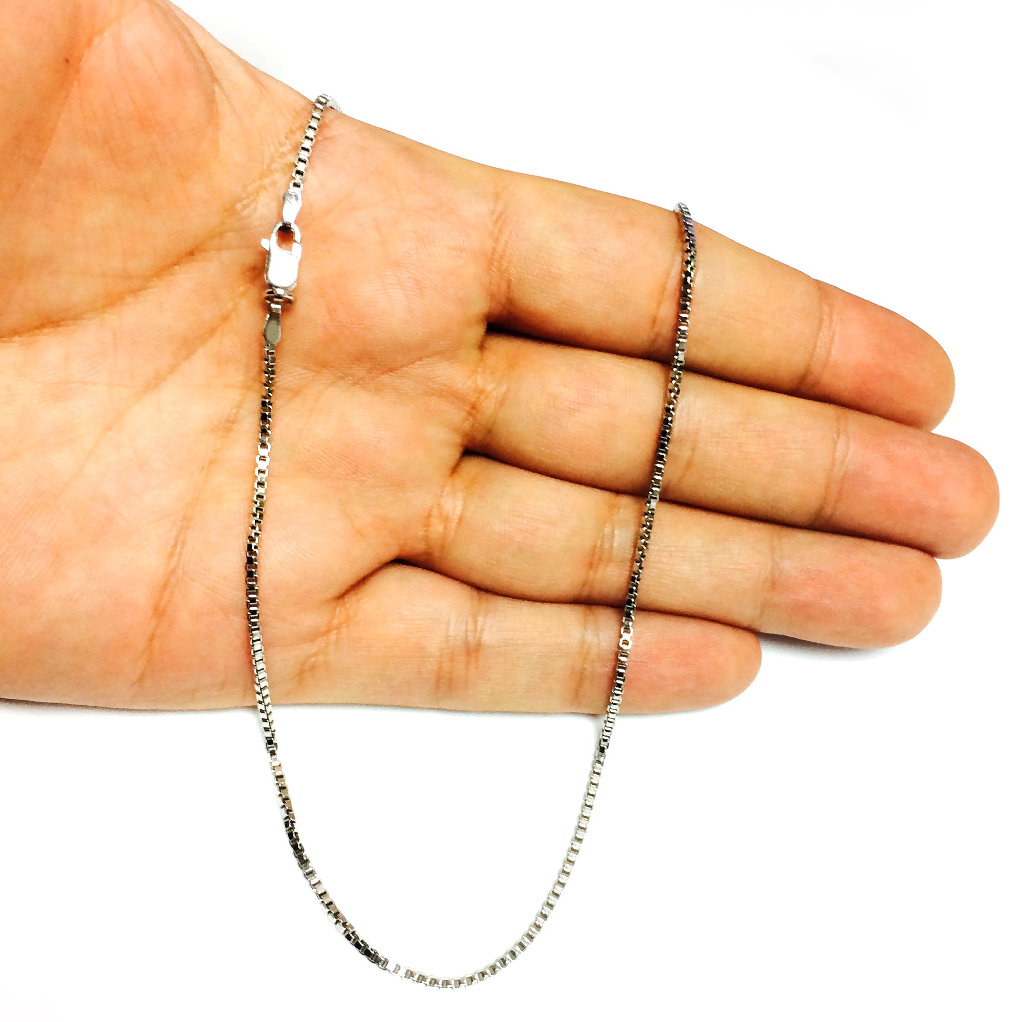 Sterling Silver Rhodium Plated Box Chain Halsband, 1,5 mm fina designersmycken för män och kvinnor