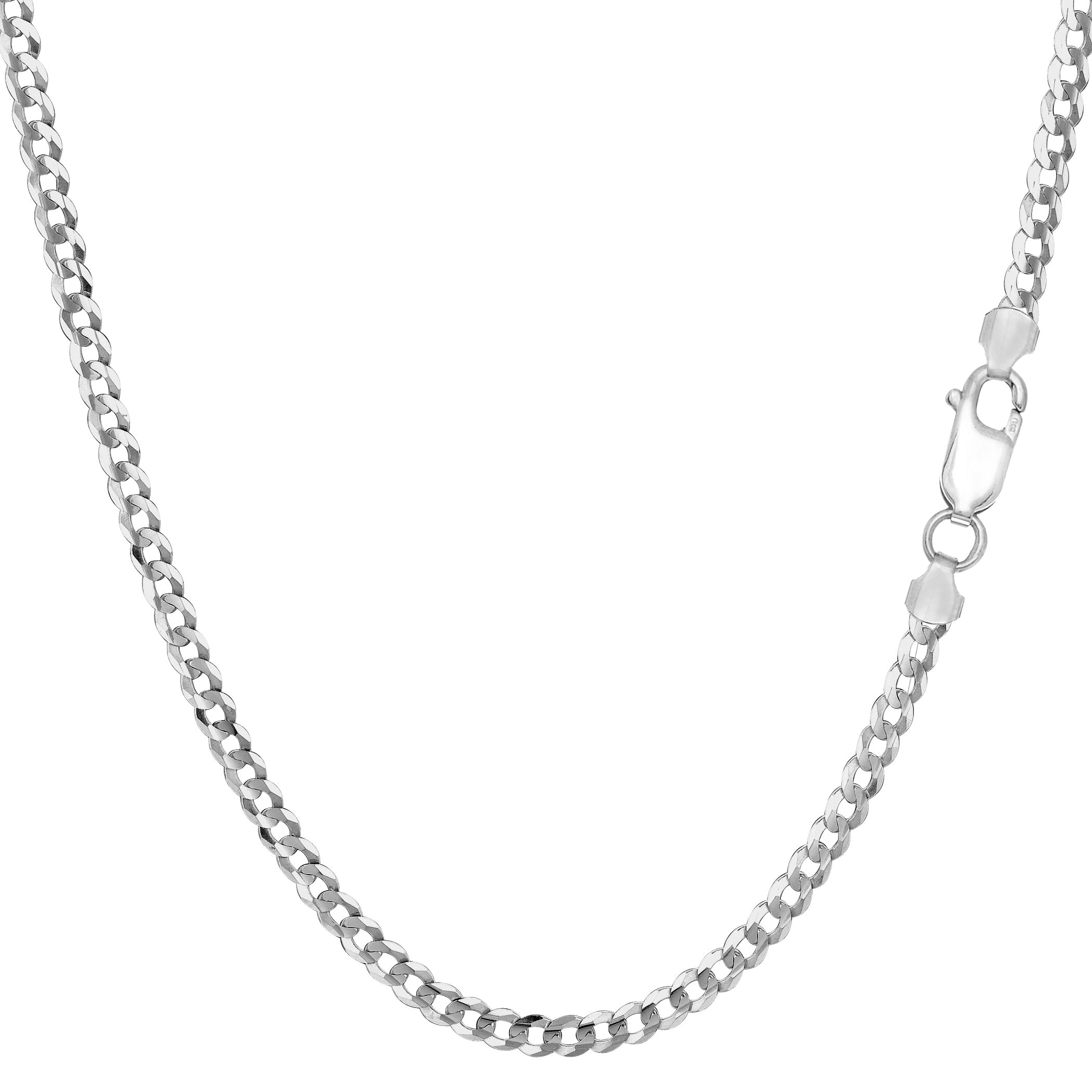Sterling Silver Rhodium Plated Curb Chain Halsband, 3,0 mm fina designersmycken för män och kvinnor