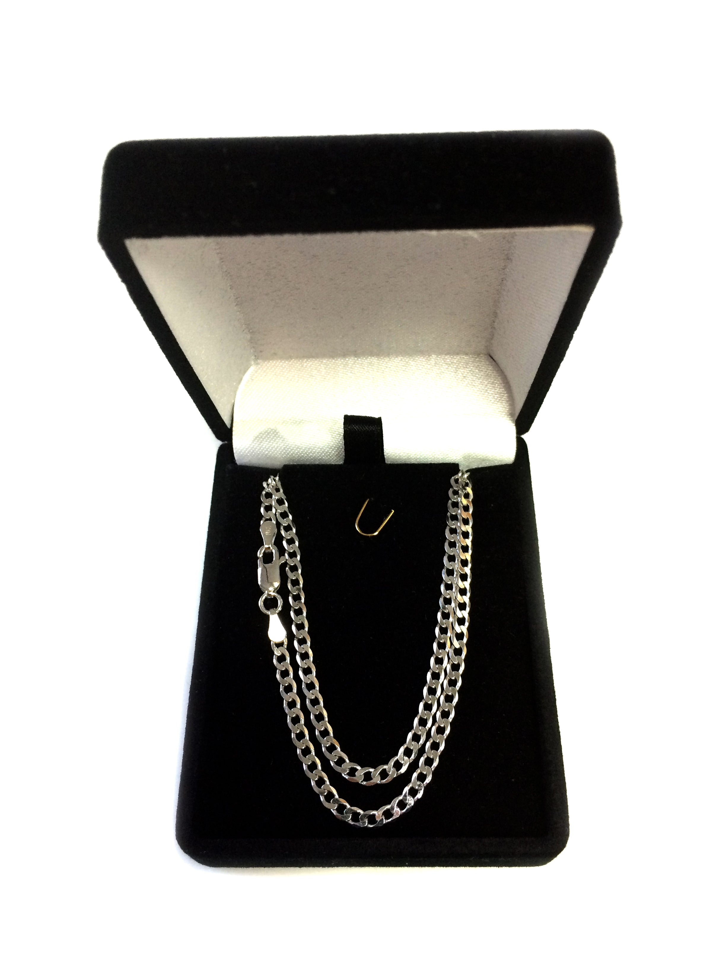 Sterling Silver Rhodium Plated Curb Chain Halsband, 3,0 mm fina designersmycken för män och kvinnor