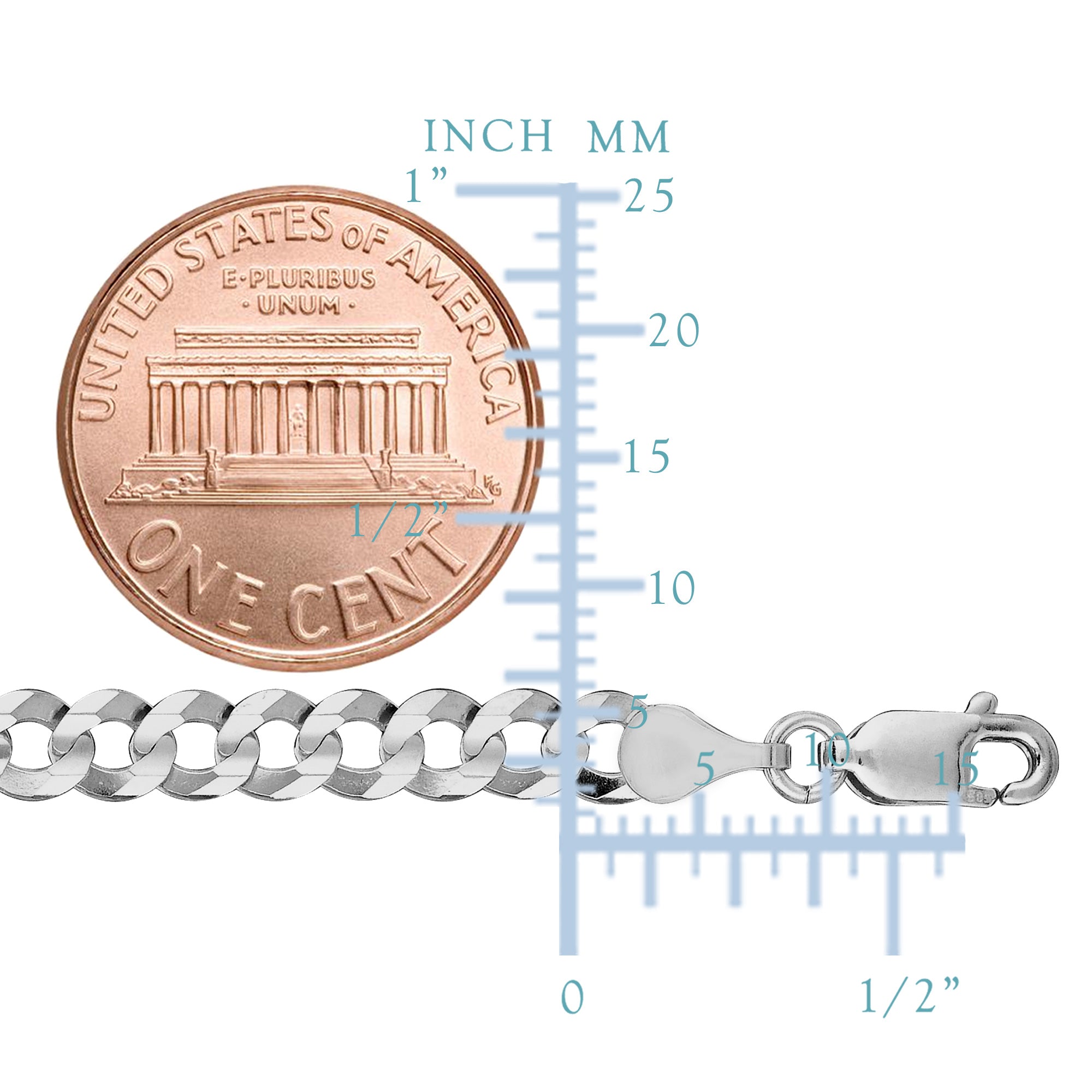 Sterling sølv rhodiumbelagt kantkjedekjede, 4,7 mm fine designersmykker for menn og kvinner