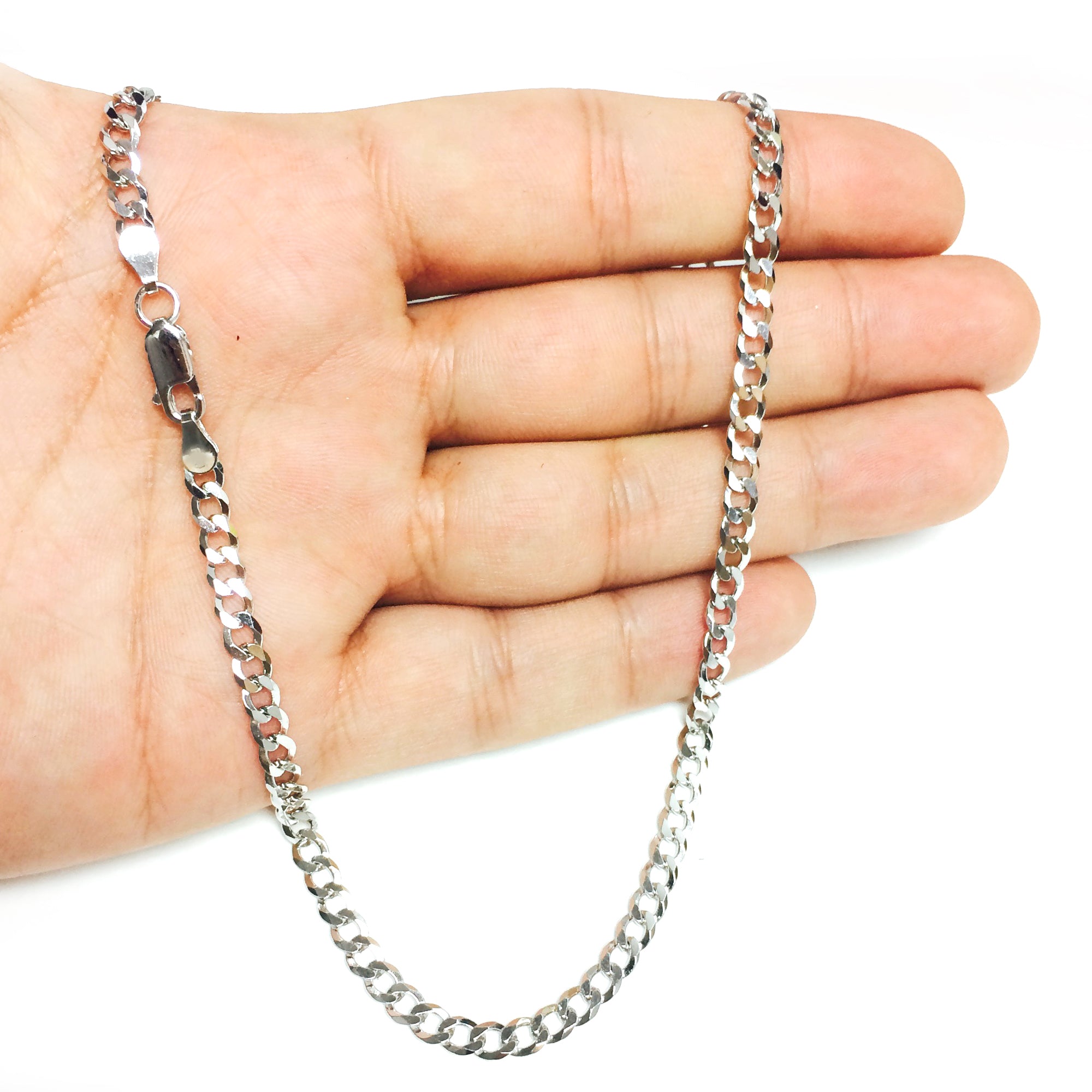 Sterling Silver Rhodium Plated Curb Chain Halsband, 4,7 mm fina designersmycken för män och kvinnor