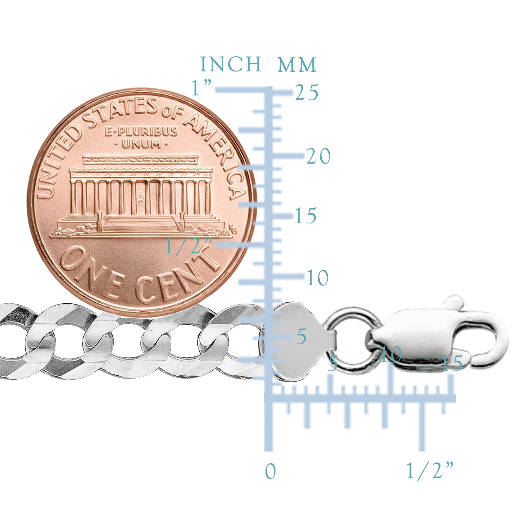 Sterling Silver Rhodium Plated Curb Chain Halsband, 7,0 mm fina designersmycken för män och kvinnor