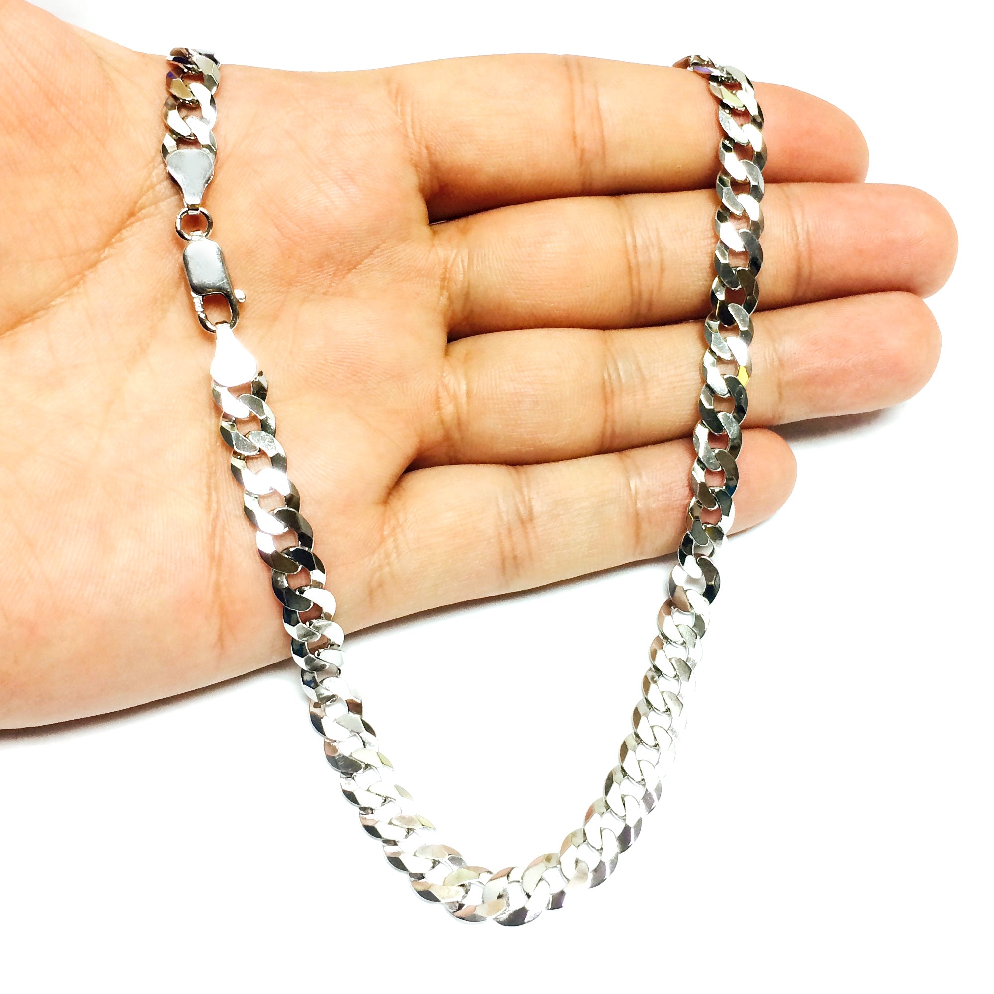 Sterling Silver Rhodium Plated Curb Chain Halsband, 7,0 mm fina designersmycken för män och kvinnor