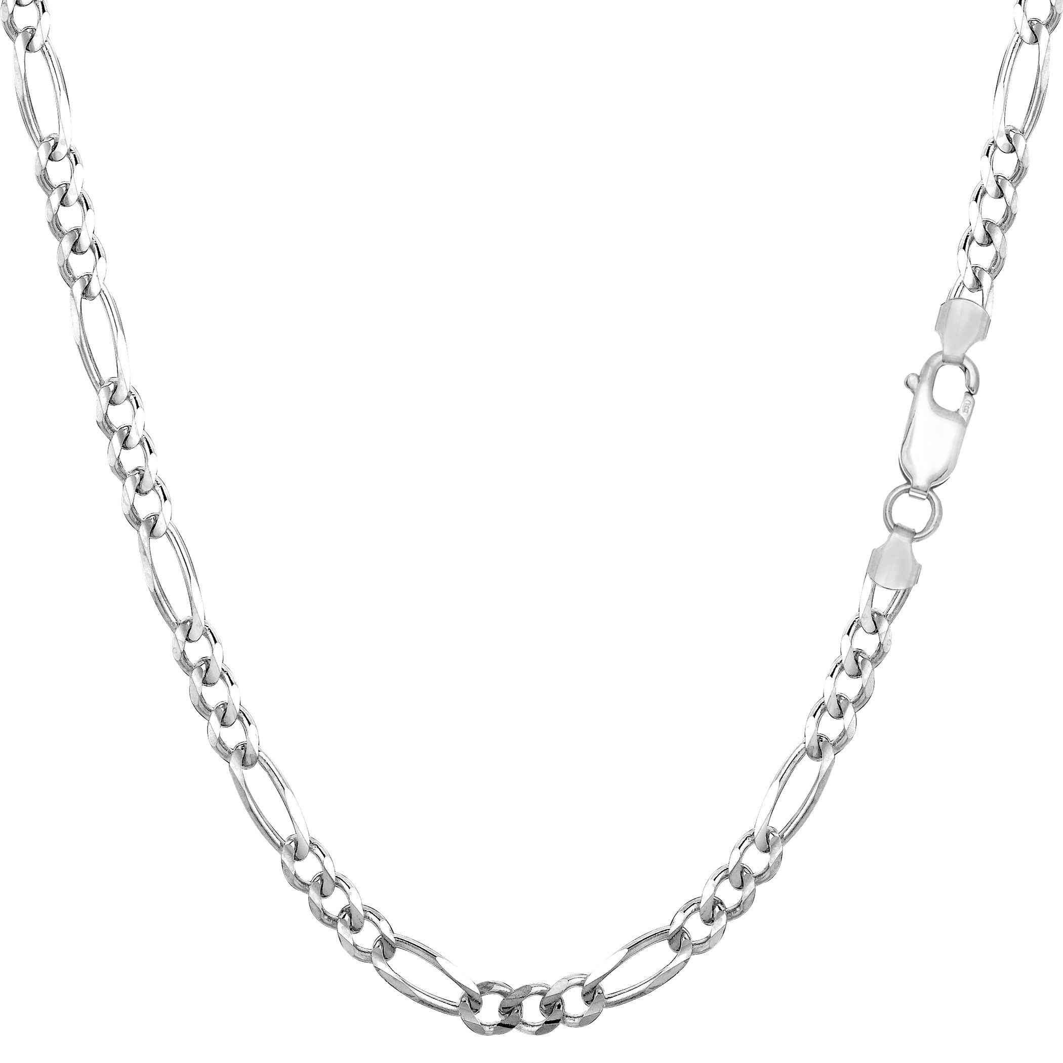 Collar de cadena Figaro chapado en rodio de plata de ley, joyería fina de diseño de 3,0 mm para hombres y mujeres