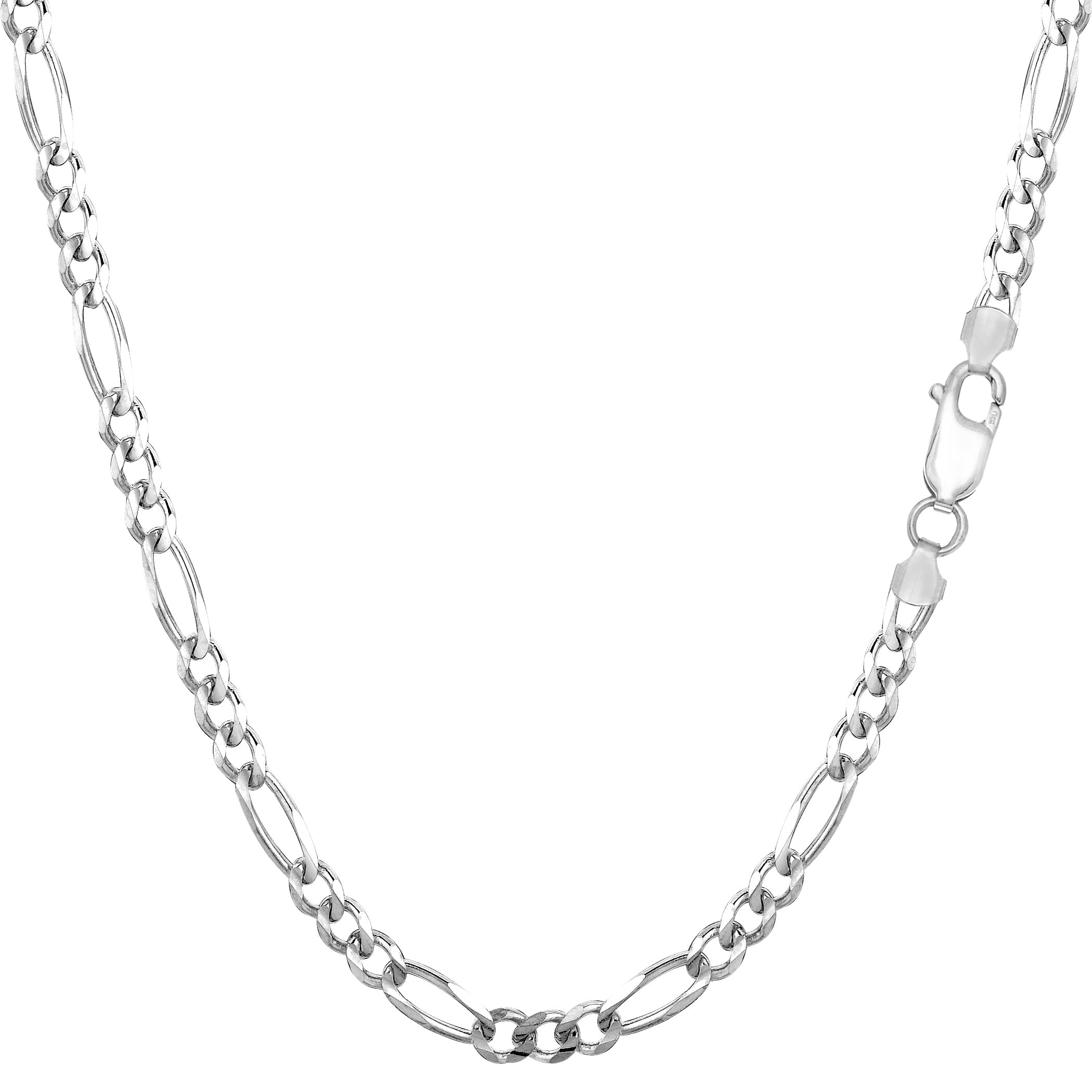 Sterling Silver Rhodium Pläterad Figaro Chain Halsband, 3,0 mm fina designersmycken för män och kvinnor