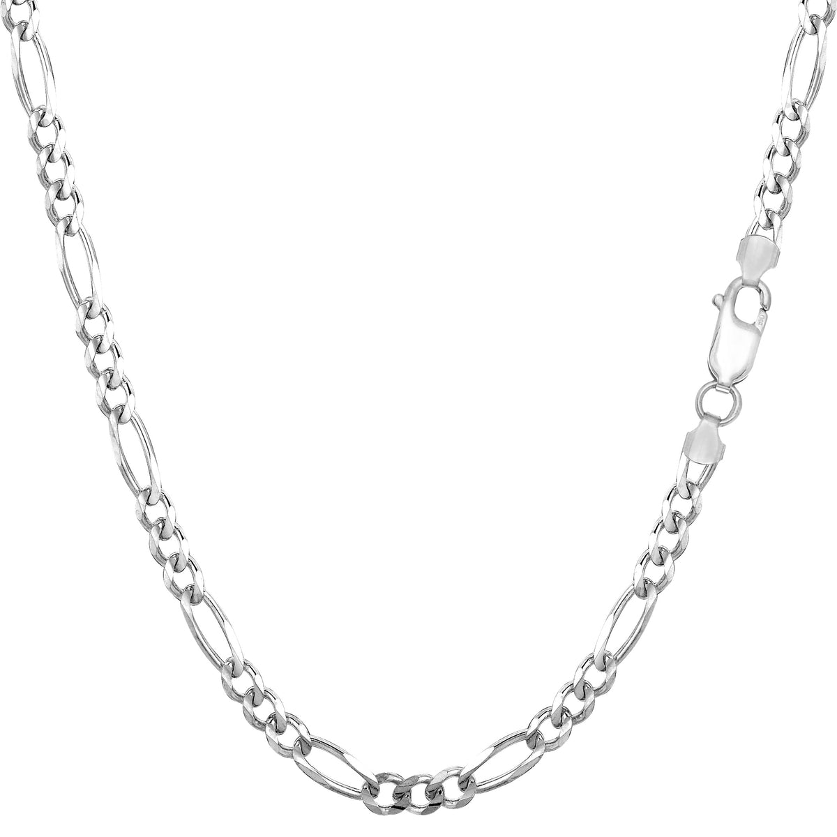Sterling Silver Rhodium Pläterad Figaro Chain Halsband, 3,0 mm fina designersmycken för män och kvinnor