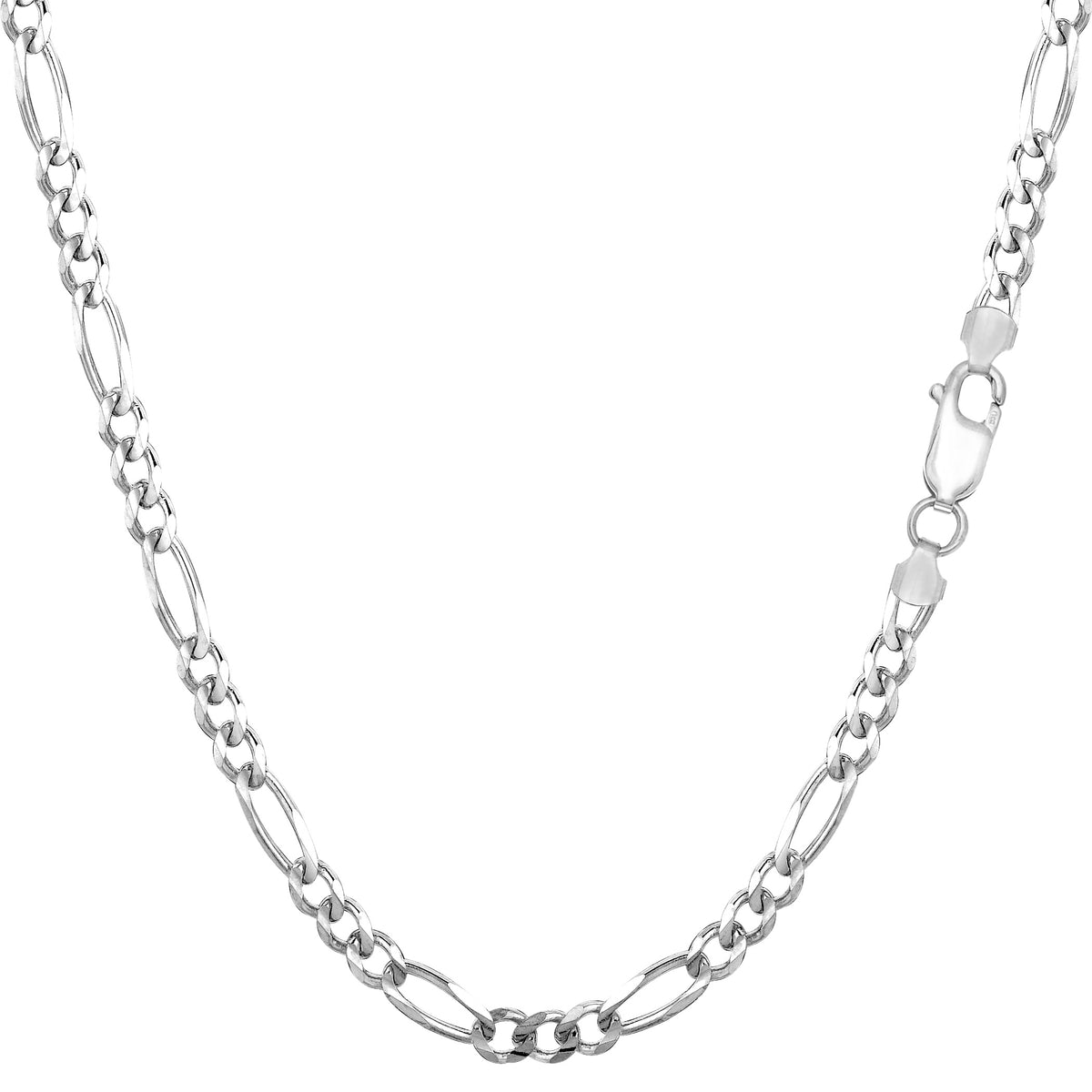 Collar de cadena Figaro chapado en rodio de plata de ley, joyería fina de diseño de 3,0 mm para hombres y mujeres