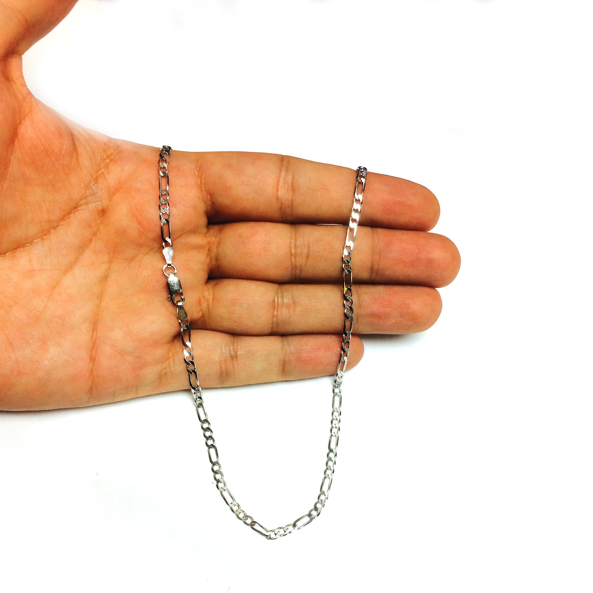 Collar de cadena Figaro chapado en rodio de plata de ley, joyería fina de diseño de 3,0 mm para hombres y mujeres