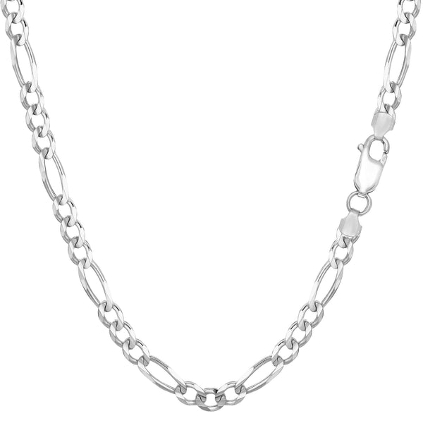Sterling Silver Rhodium Plated Figaro Chain Necklace, 3.7mm