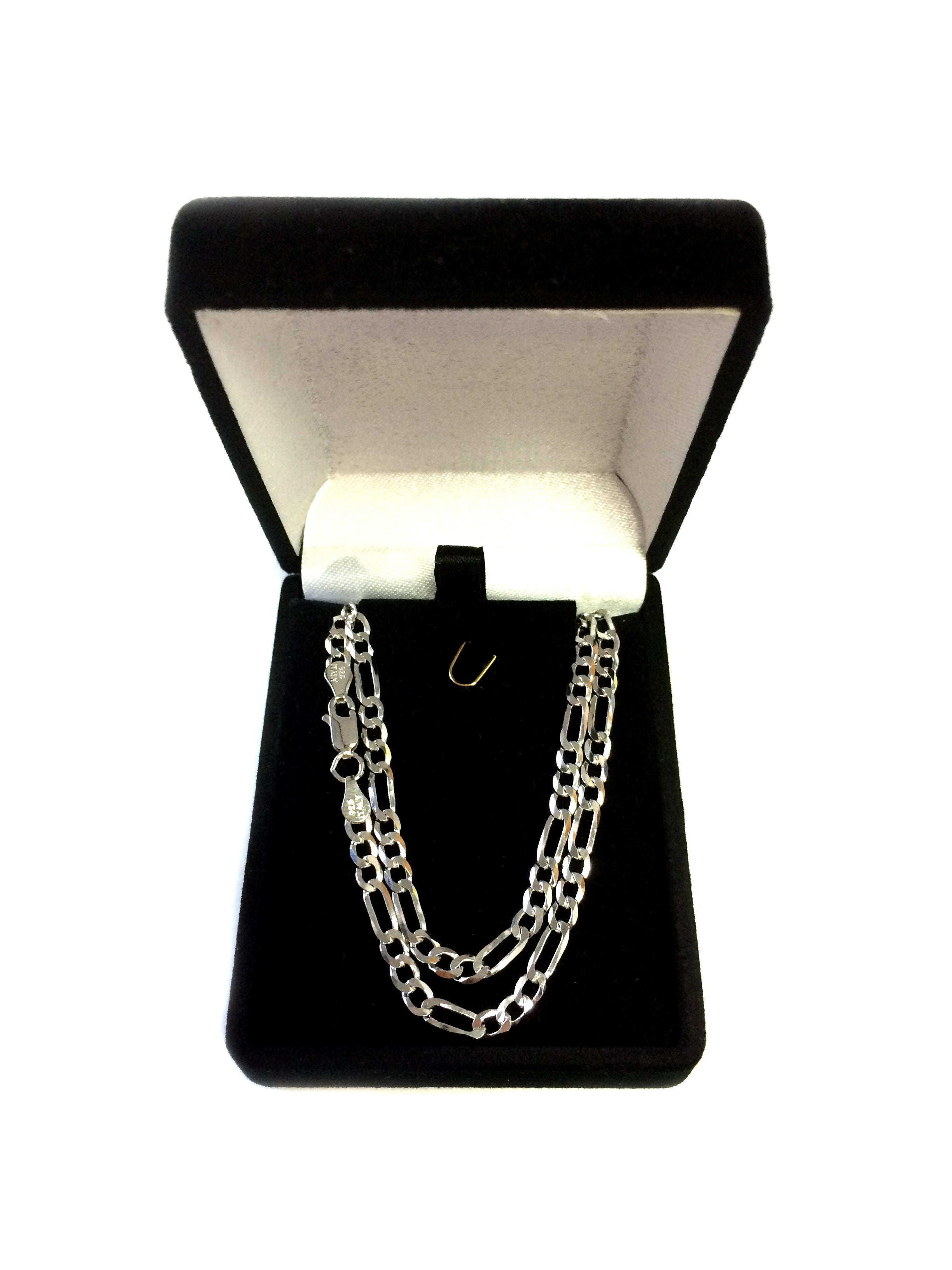 Sterling Silver Rhodium Plated Figaro Chain Necklace, 3.7mm fine designer jewelry for men and women